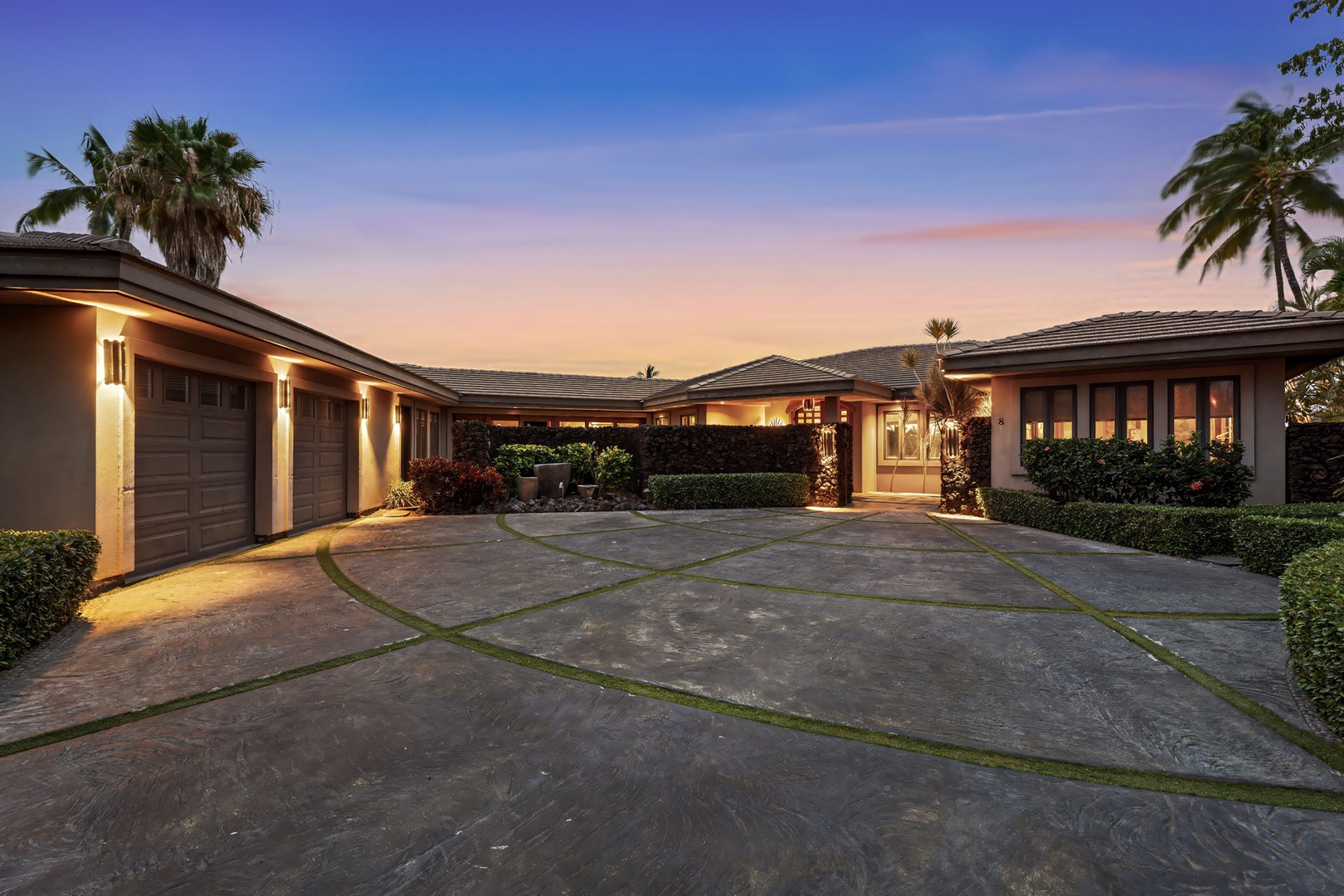 Kamuela Vacation Rentals, Hale Konane - Arrive in style—twilight sets the tone at this upscale estate’s grand circular driveway.