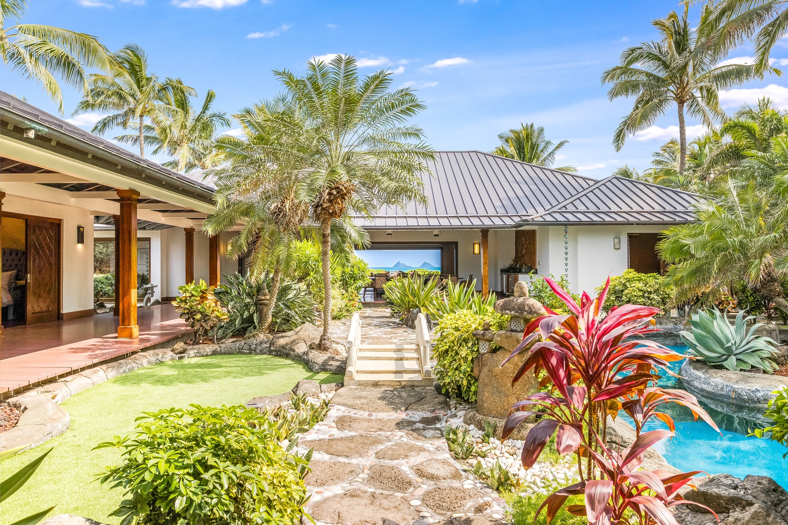 Kailua Vacation Rentals, Castle Point Estate - Every walkway leads to beauty — garden views and tranquil water features await.