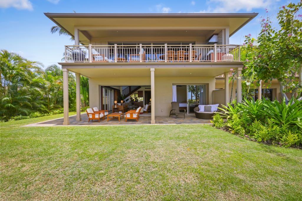 Kailua Kona Vacation Rentals, 3BD Ke Alaula Villa (217C) at Hualalai Resort - View from private grassy lawn area toward the back of this lovely and spacious home.