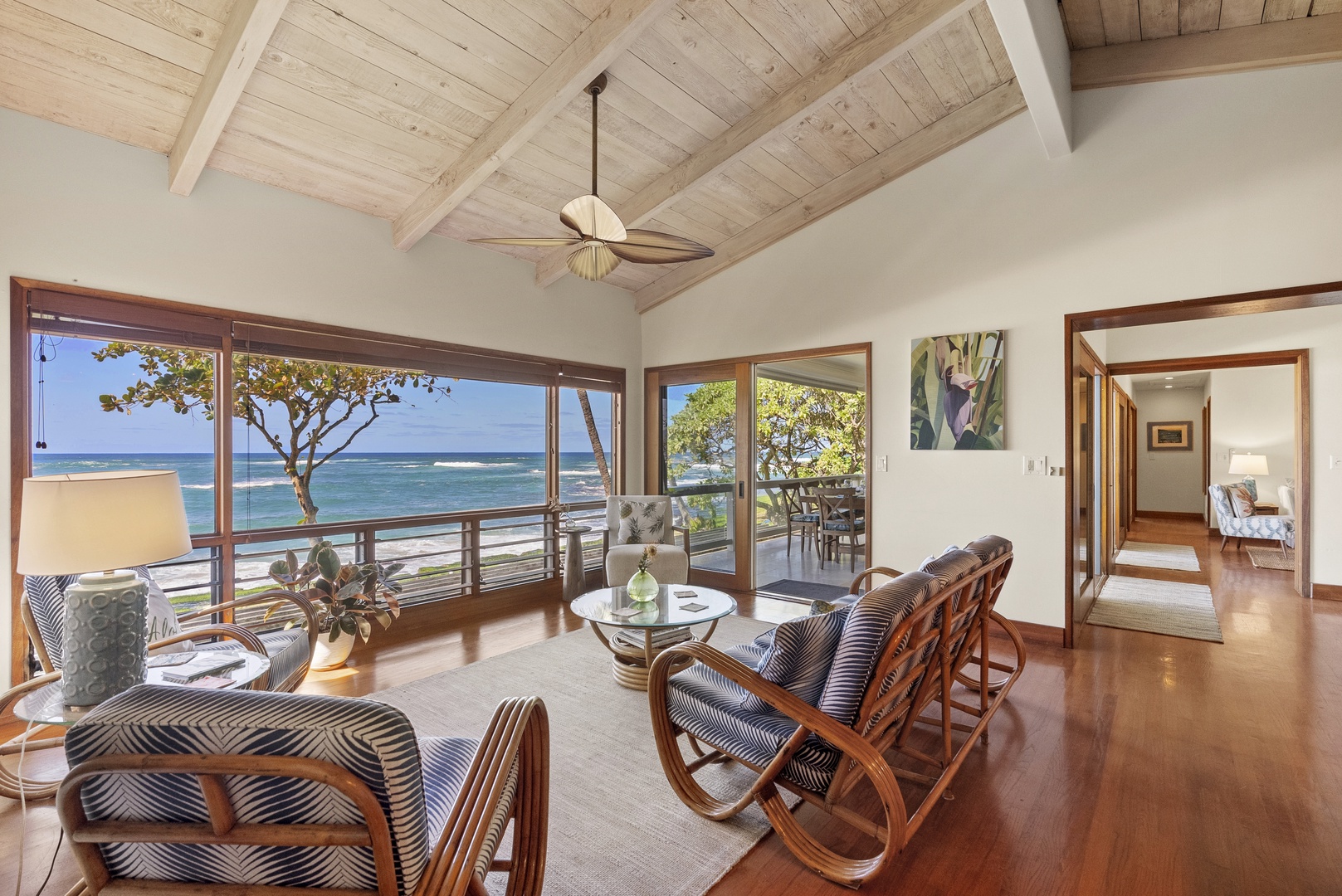 Haleiwa Vacation Rentals, Maluhia Beach House - Relax in the living room with stunning ocean views and a gentle sea breeze.