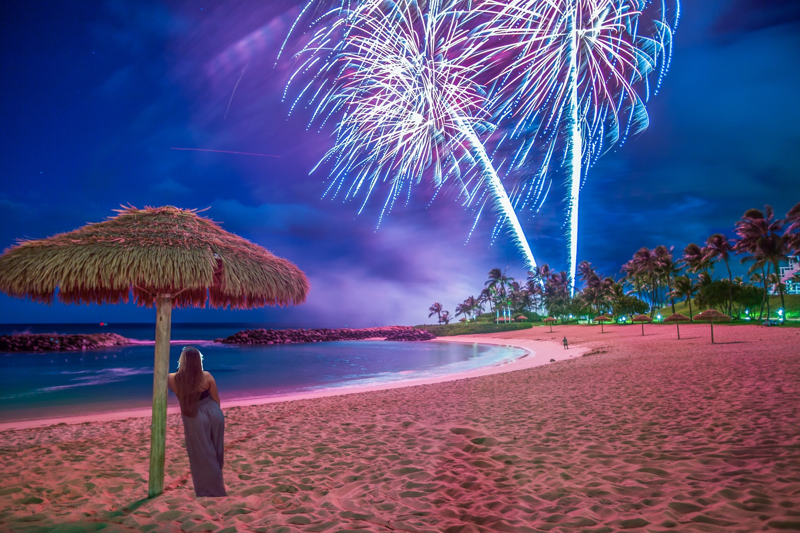 Kapolei Vacation Rentals, Coconut Plantation 1174-2 - Fireworks for a festive night at the lagoon.