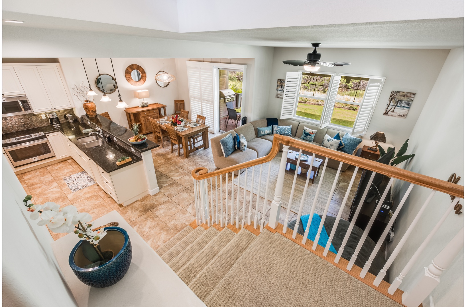 Kamuela Vacation Rentals, Kulalani at Mauna Lani 804 - Open-plan living/dining area offers the ultimate in comfort and convenience, including a private lanai with gas grill, dining table and big comfy chairs