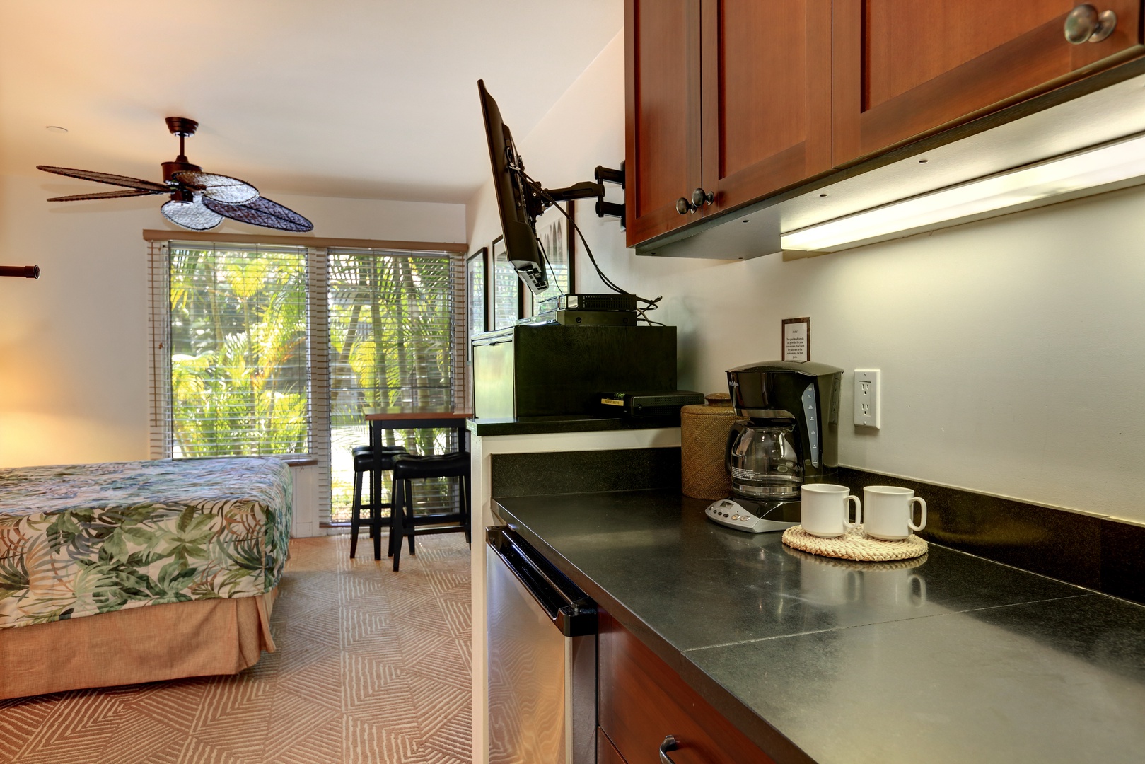 Lahaina Vacation Rentals, Aina Nalu B106 Studio - Extremely Rare Unit - The kitchenette also comes equipped with all the silverware, plates, and glasses you'll need.