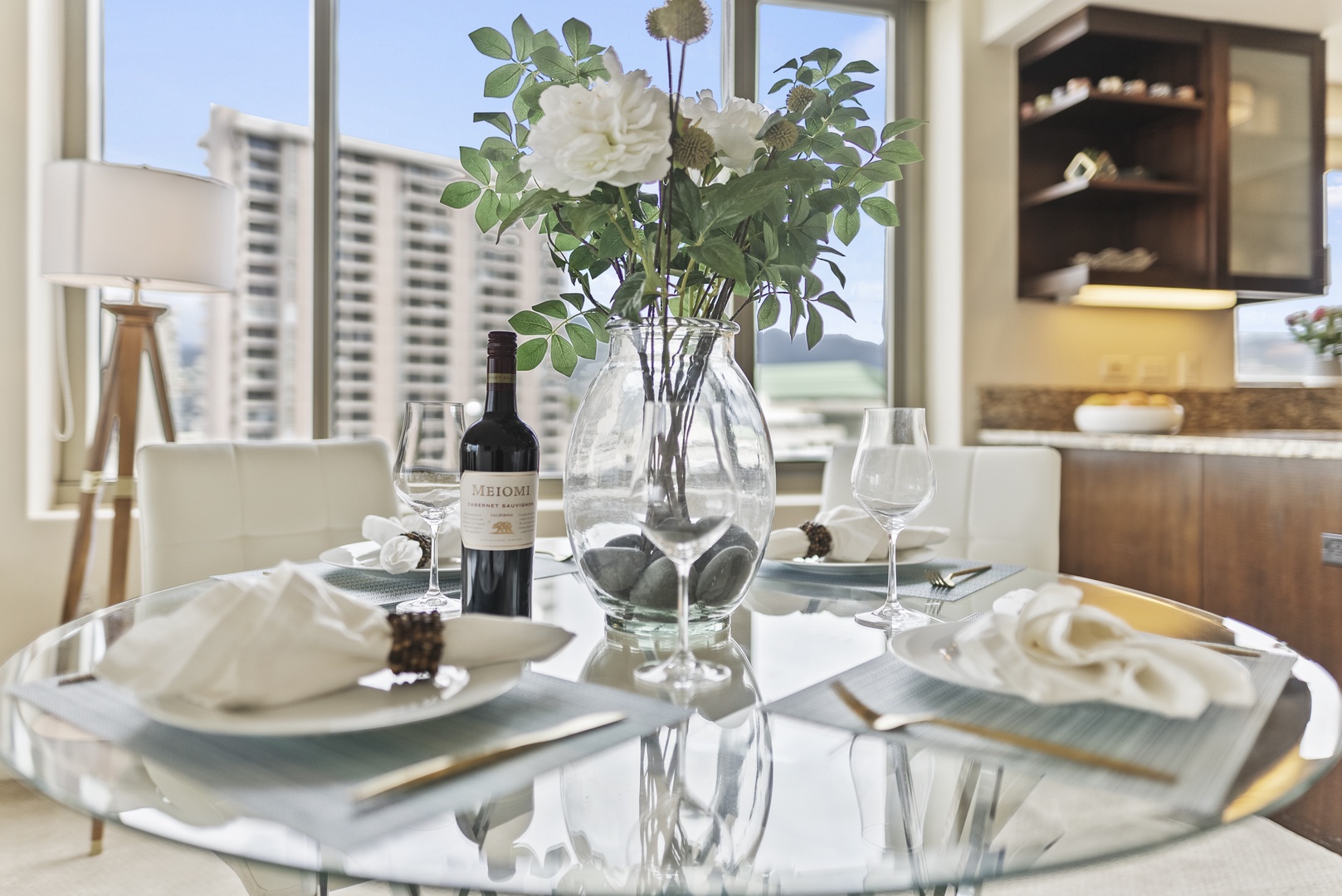 Honolulu Vacation Rentals, Watermark Waikiki Unit 901 - Enjoy intimate dining for four with city views.