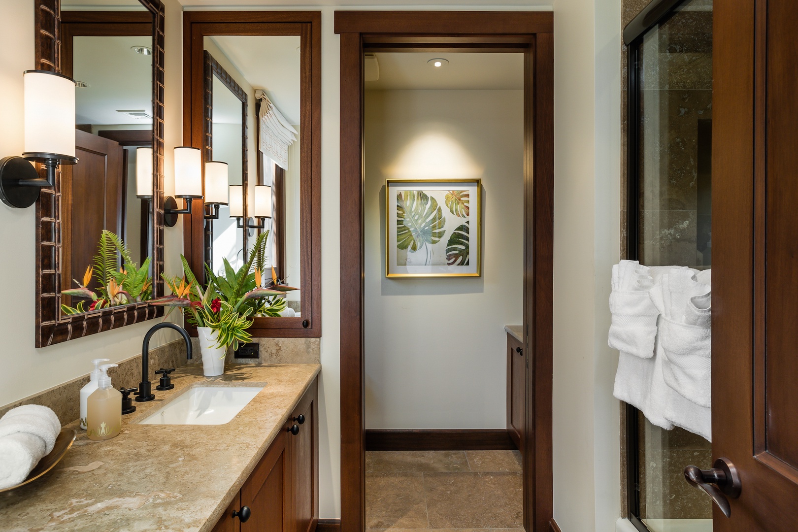 Kailua Kona Vacation Rentals, 2BD Hali'ipua Villa (108) at Four Seasons Resort at Hualalai - Gorgeous ensuite bathroom for den with granite counter tops and shower with bathtub.
