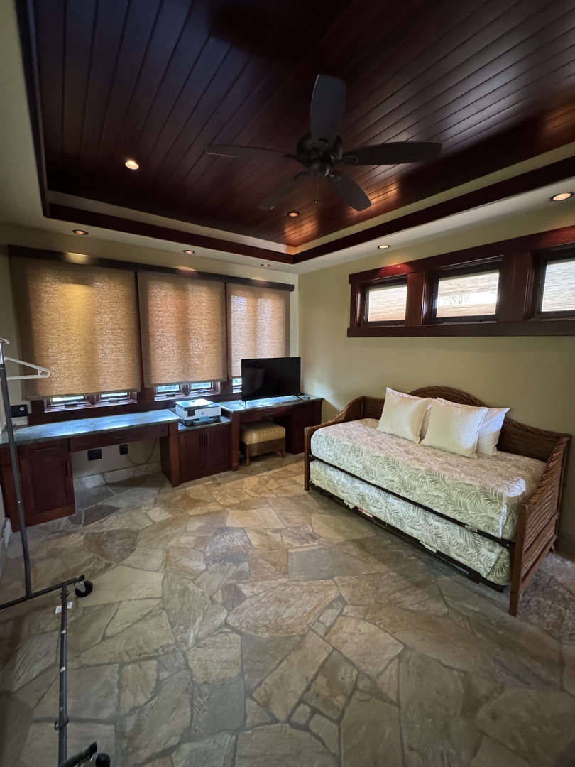 Kamuela Vacation Rentals, Hale Konane - Spacious bedroom/office with floor-to-ceiling windows and luxurious seating.