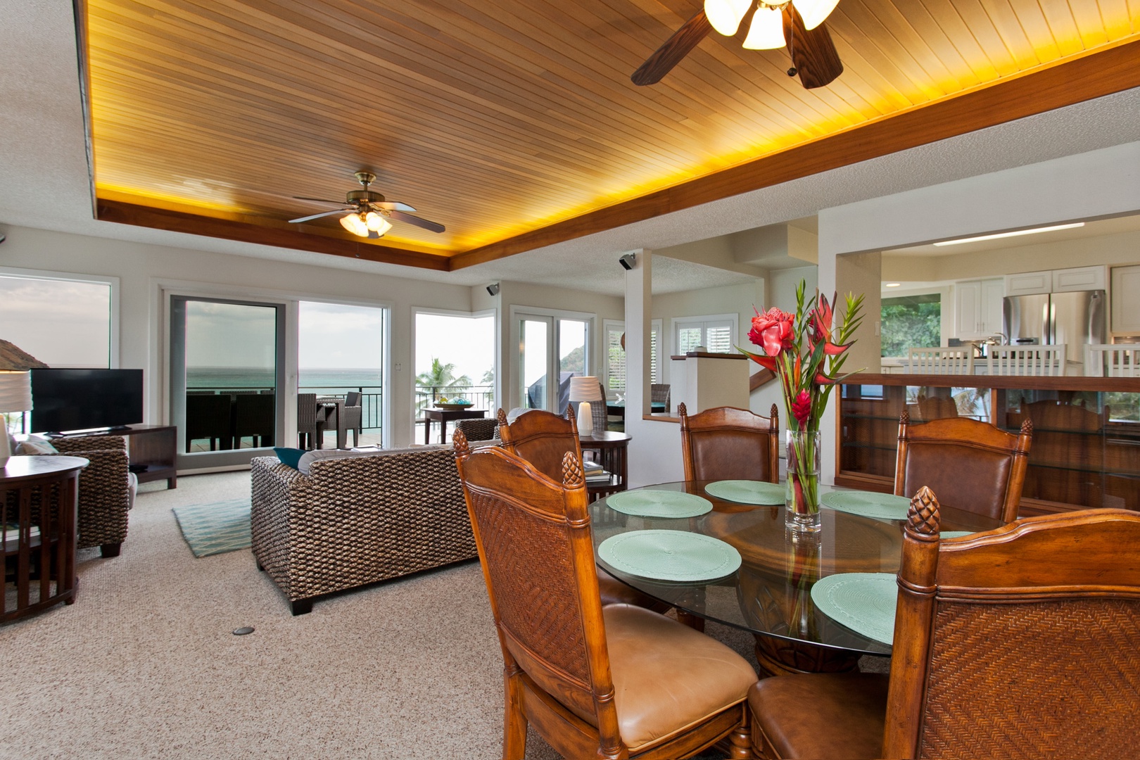 Kailua Vacation Rentals, Lanikai Village* - Hale Kolea: Dining area overlooking the lanai and ocean.