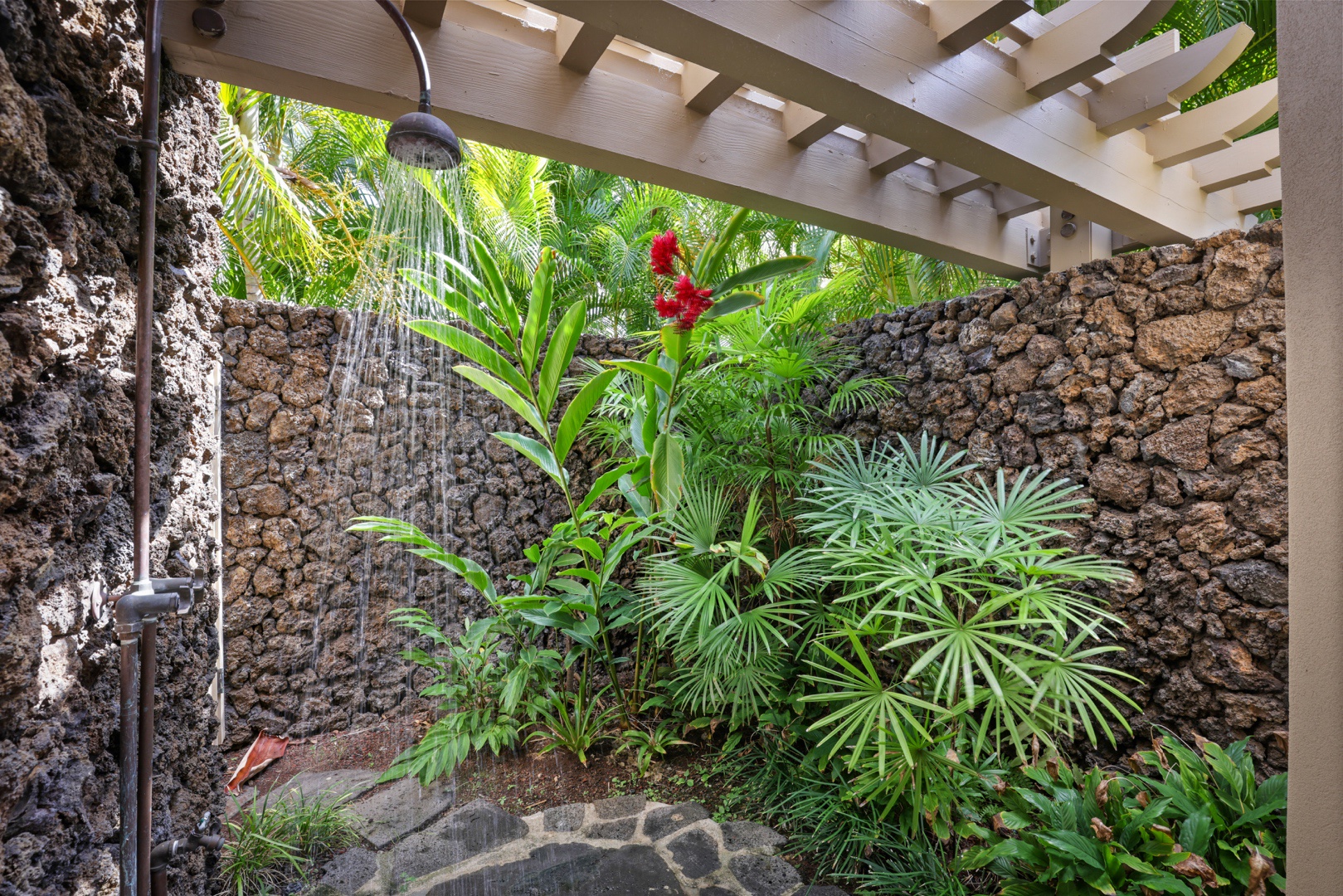 Kailua Kona Vacation Rentals, 3BD Ke Alaula (210B) Villa at Hualalai Resort - Indulge in the truly tropical treat of the outdoor shower garden.