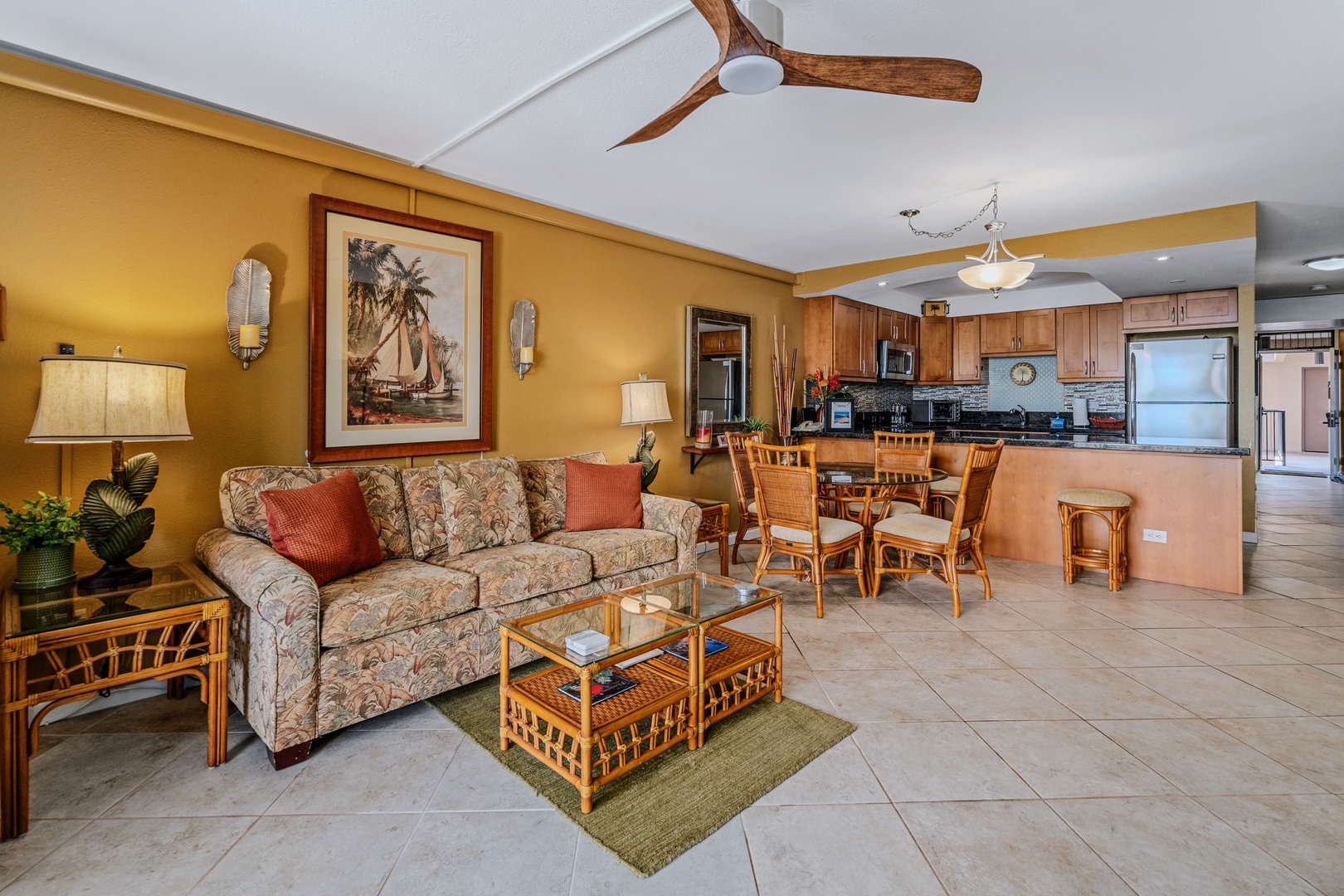 Kihei Vacation Rentals, Kamaole Sands 5310 - Move easily from the couch to the dining table to the kitchen, all in one open room.
