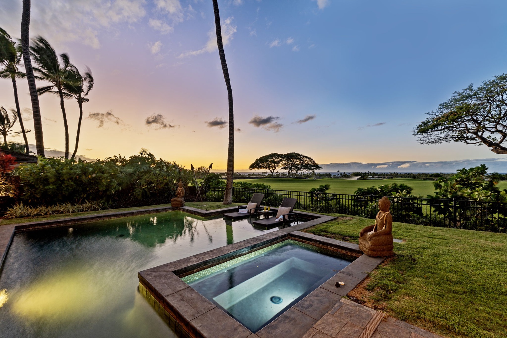Kailua Kona Vacation Rentals, 3BD Pakui Street Estate (149) at Hualalai Resort - Slip into the spa as the sky fades to pink and gold over the fairway.