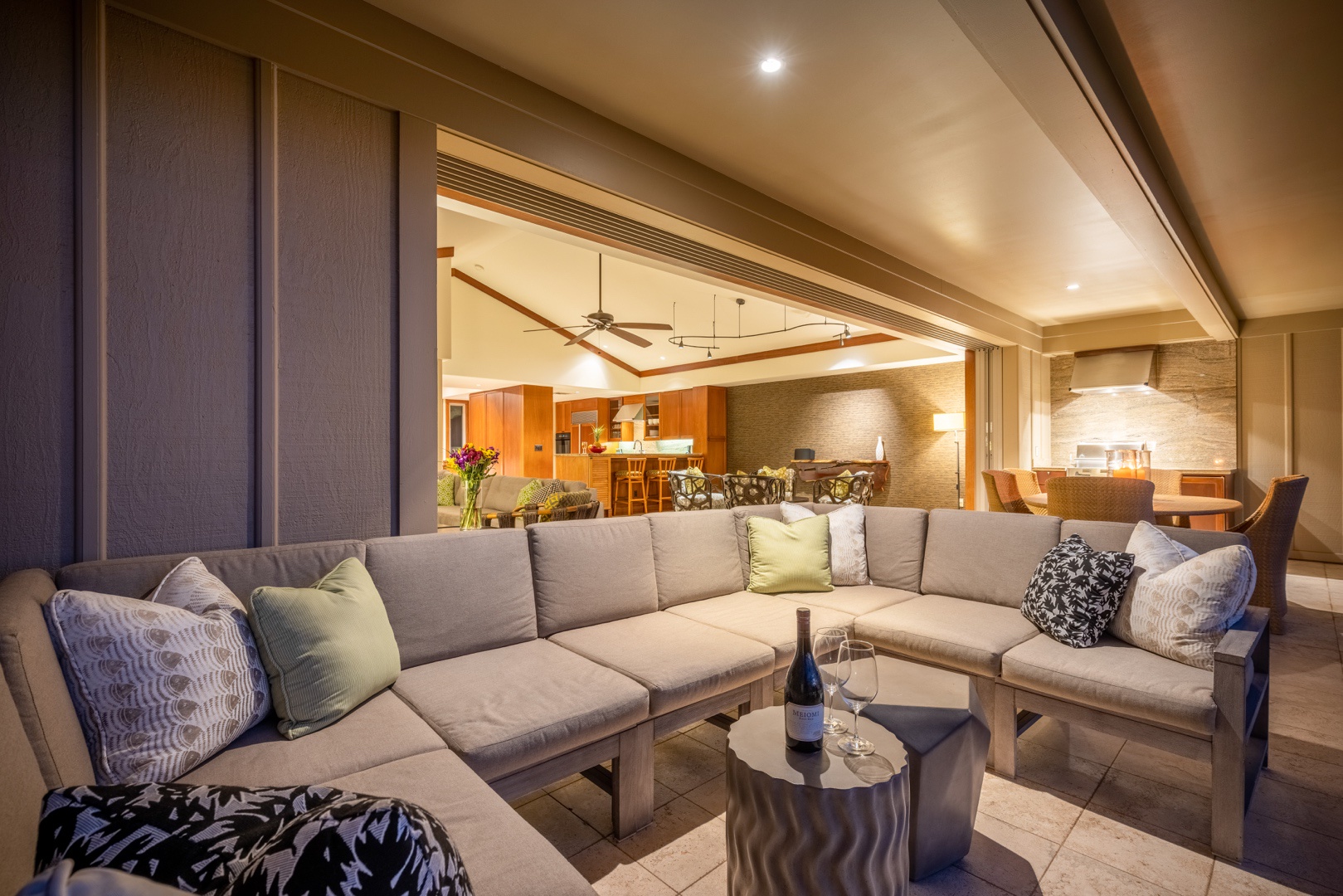 Kailua Kona Vacation Rentals, 3BD Ke Alaula (210B) Villa at Hualalai Resort - Evening on the upper deck.