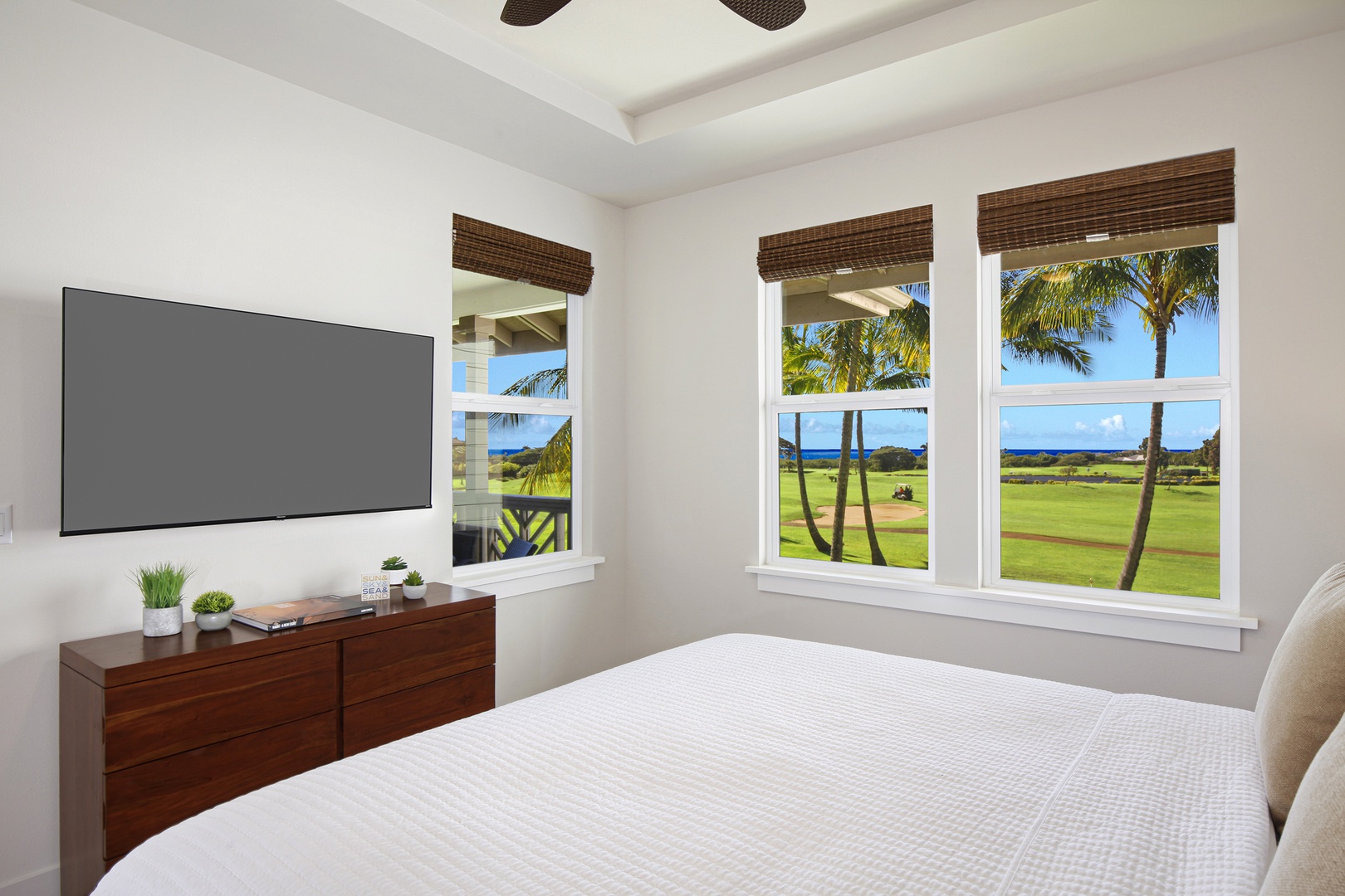 Koloa Vacation Rentals, Pili Mai 8C - Master bedroom with golf course and distant ocean view