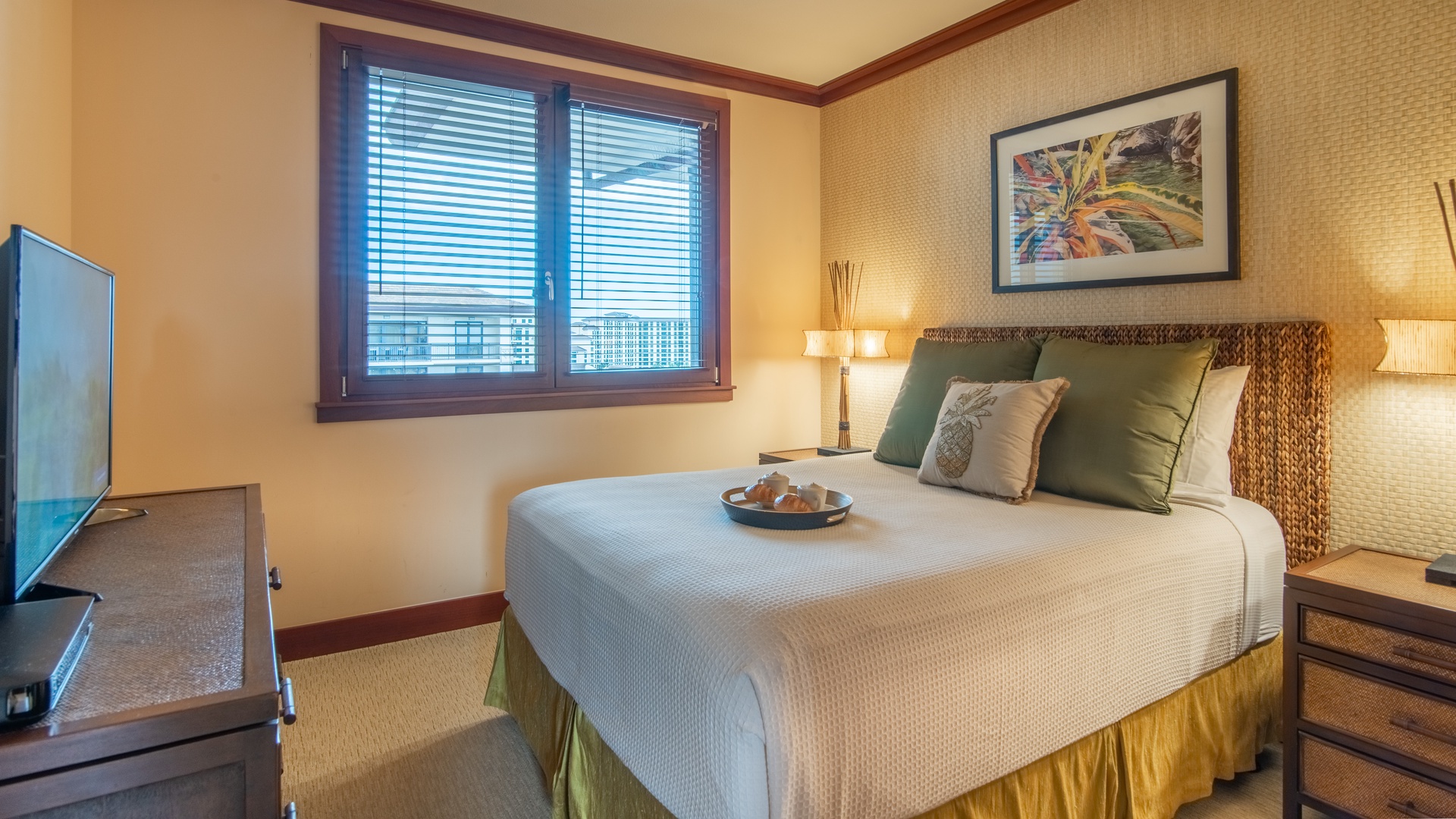 Kapolei Vacation Rentals, Ko Olina Beach Villas O1111 - The second guest bedroom with a queen bed and plush accents.