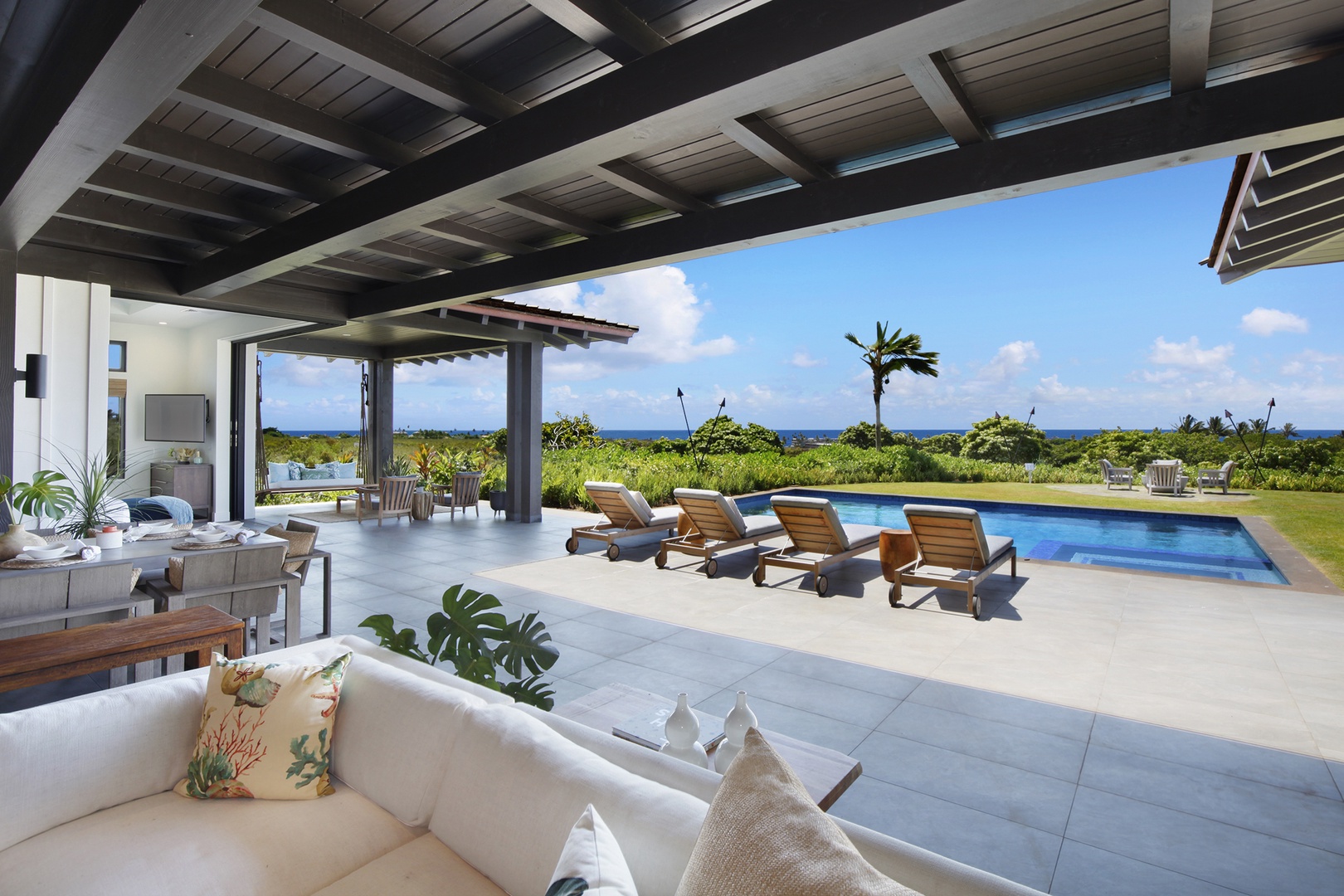 Koloa Vacation Rentals, Hale Pomaika'i Mau - Outdoor living space and pool with ocean views