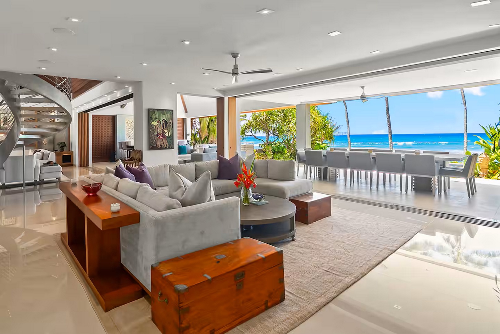 Honolulu Vacation Rentals, Diamond Head Beachfront Estate 9BR - From the sofa, the walls fold away and the Pacific fills the room.