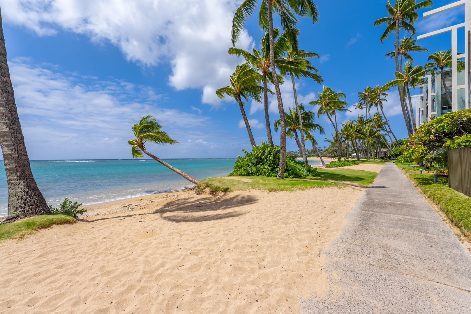 Honolulu Vacation Rentals, Kahala Oasis - Idyllic sandy beach with swaying palm trees and turquoise waters, just minutes from the villa.