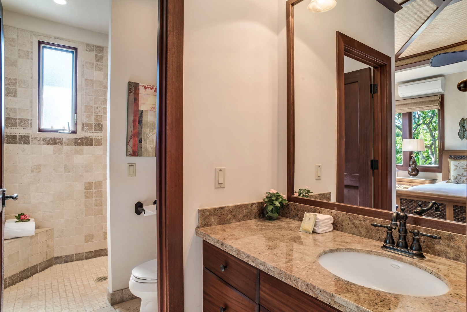 Kamuela Vacation Rentals, House of the Turtle at Champion Ridge, Mauna Lani (CR 18) - The ensuite bath w/ travertine shower.