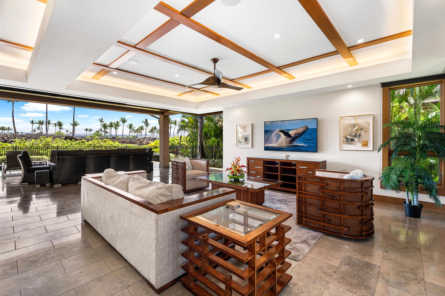 Kamuela Vacation Rentals, Laule'a Ohana Retreat - The great room opens fully to the lanai, inviting seamless indoor–outdoor living at Laule'a #14.