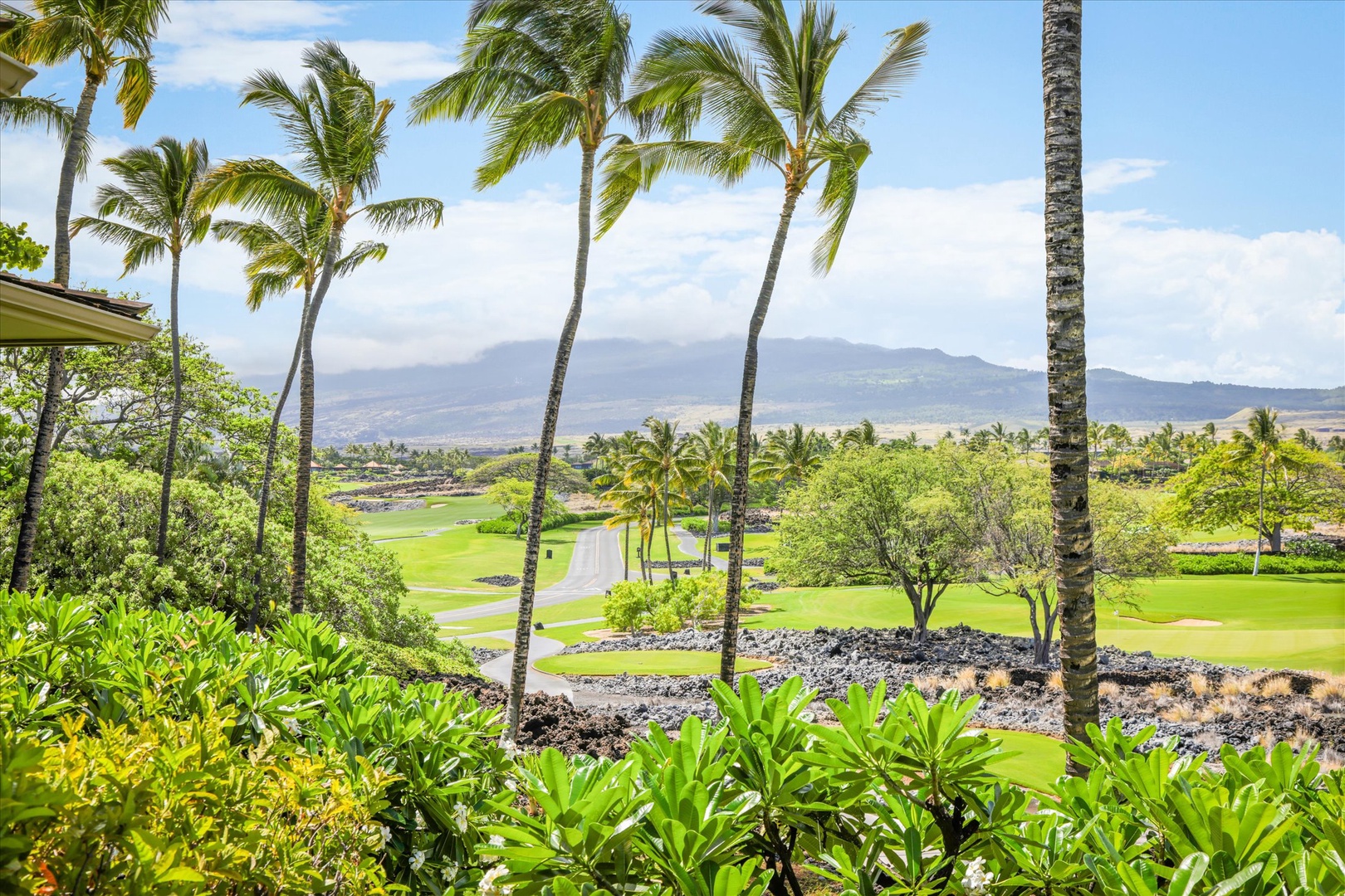 Kailua Kona Vacation Rentals, Wai'ulu Villa 115D - Lush fairways, swaying palms, and mountain views—Hualalai’s scenic backdrop just beyond your lanai.