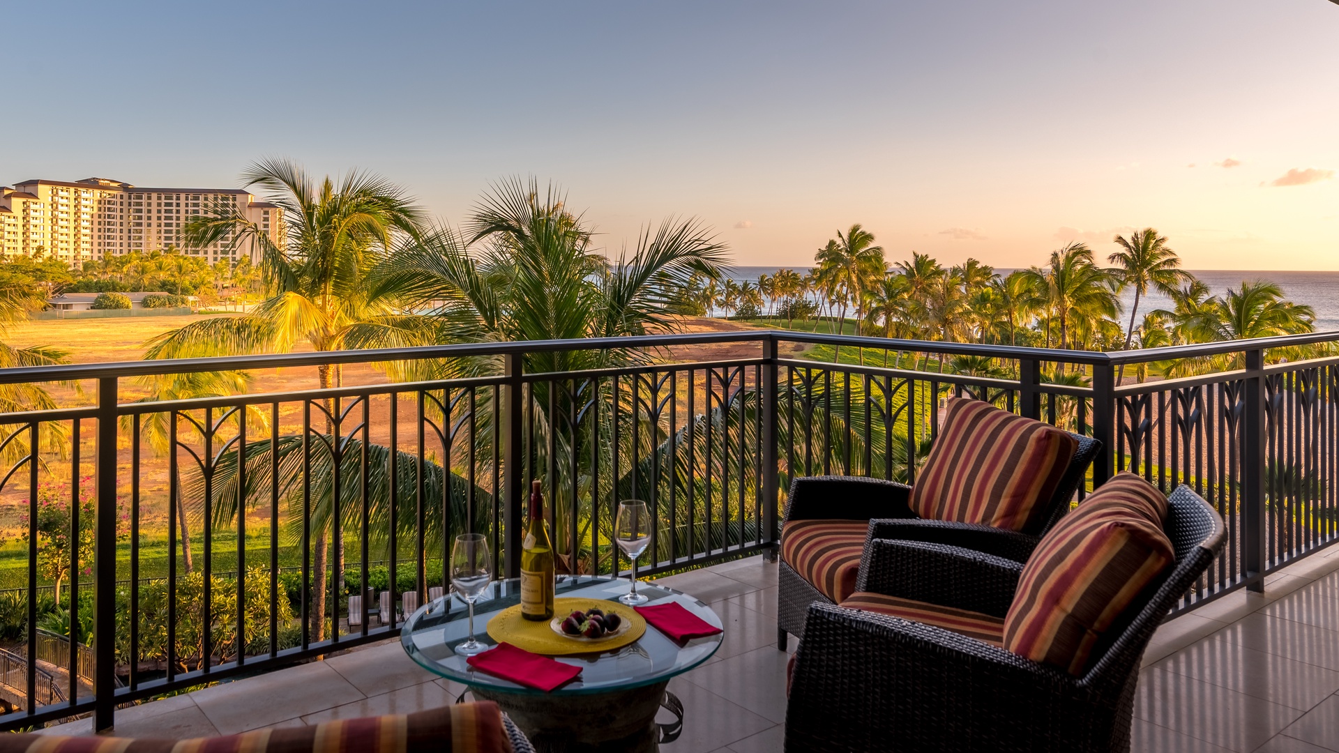 Kapolei Vacation Rentals, Ko Olina Beach Villas B505 - Panoramic sunsets on the lanai.