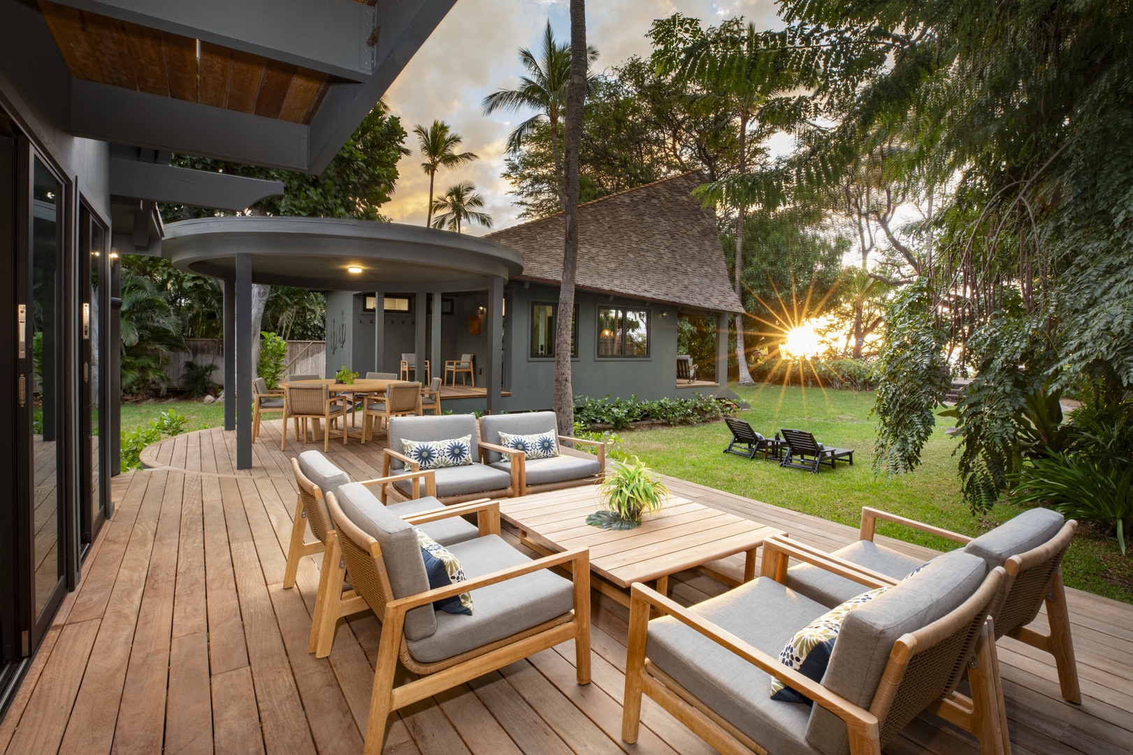 Kamuela Vacation Rentals, Hui Pu - Spacious wooden deck with lounge chairs and plenty of room for entertaining.