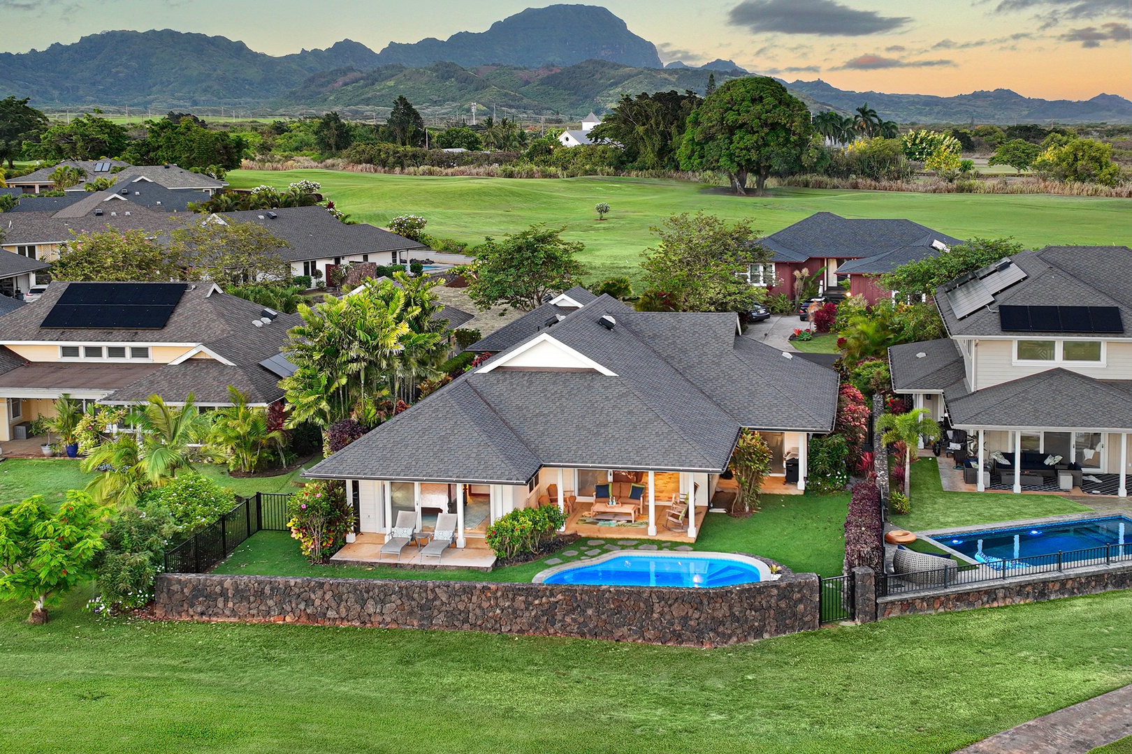 Koloa Vacation Rentals, Kiahuna Lani at Poipu - Aerial view with beautiful mountains in the distant