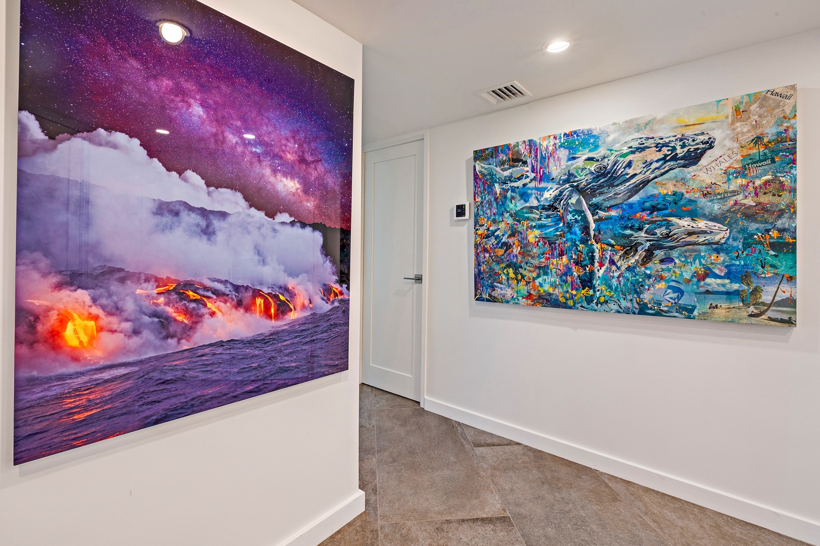 Lahaina Vacation Rentals, Kaanapali Shores 702 - Vibrant artwork adds a splash of color to the hallway, creating a dynamic entrance to the rooms beyond.