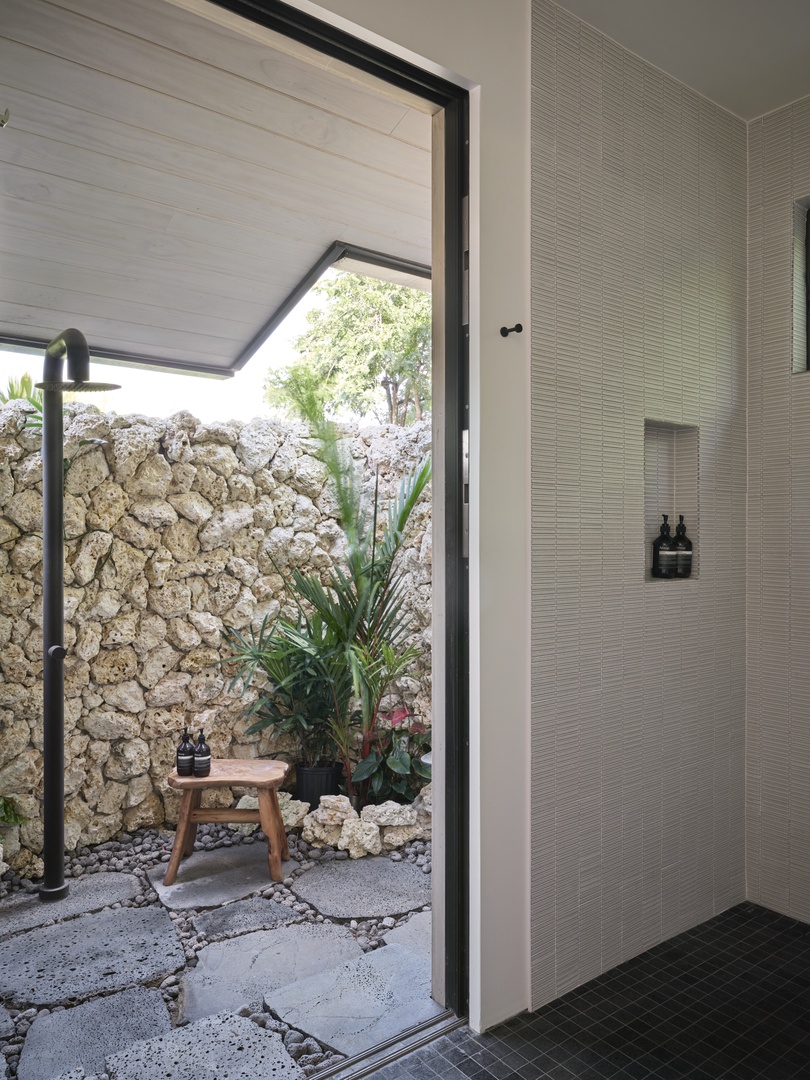 Honolulu Vacation Rentals, Diamond Head Hillside Estate** - Refresh after a swim or simply enjoy one of island living's simple pleasures in this private outdoor shower surrounded by tropical landscaping.