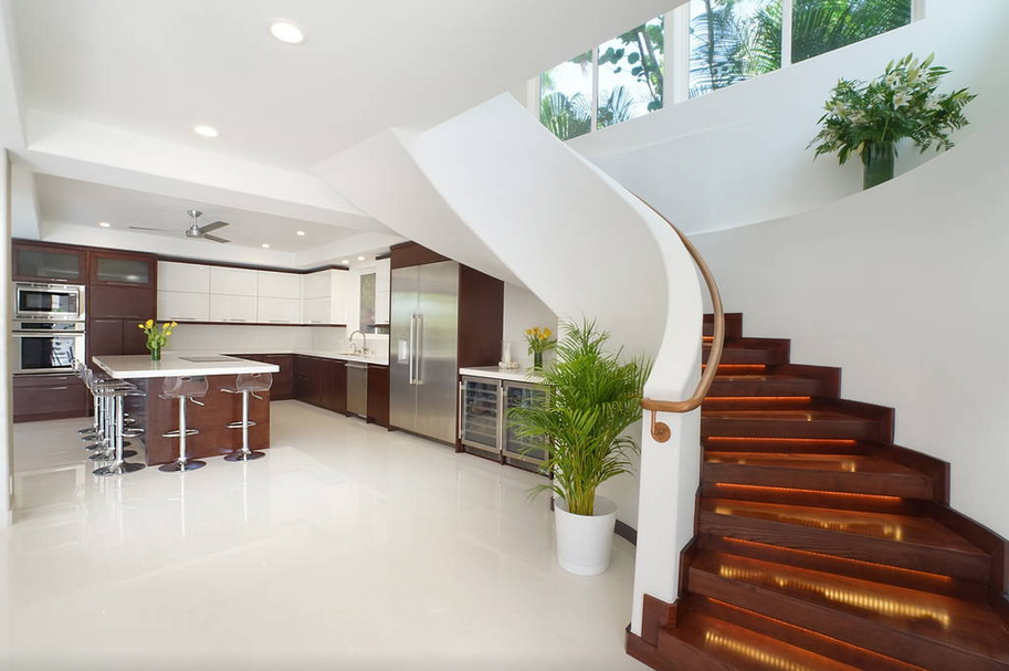 Honolulu Vacation Rentals, Diamond Head Villa* - Sculptural staircase leads to the bedroom level—an architectural centerpiece with sleek modern lines.