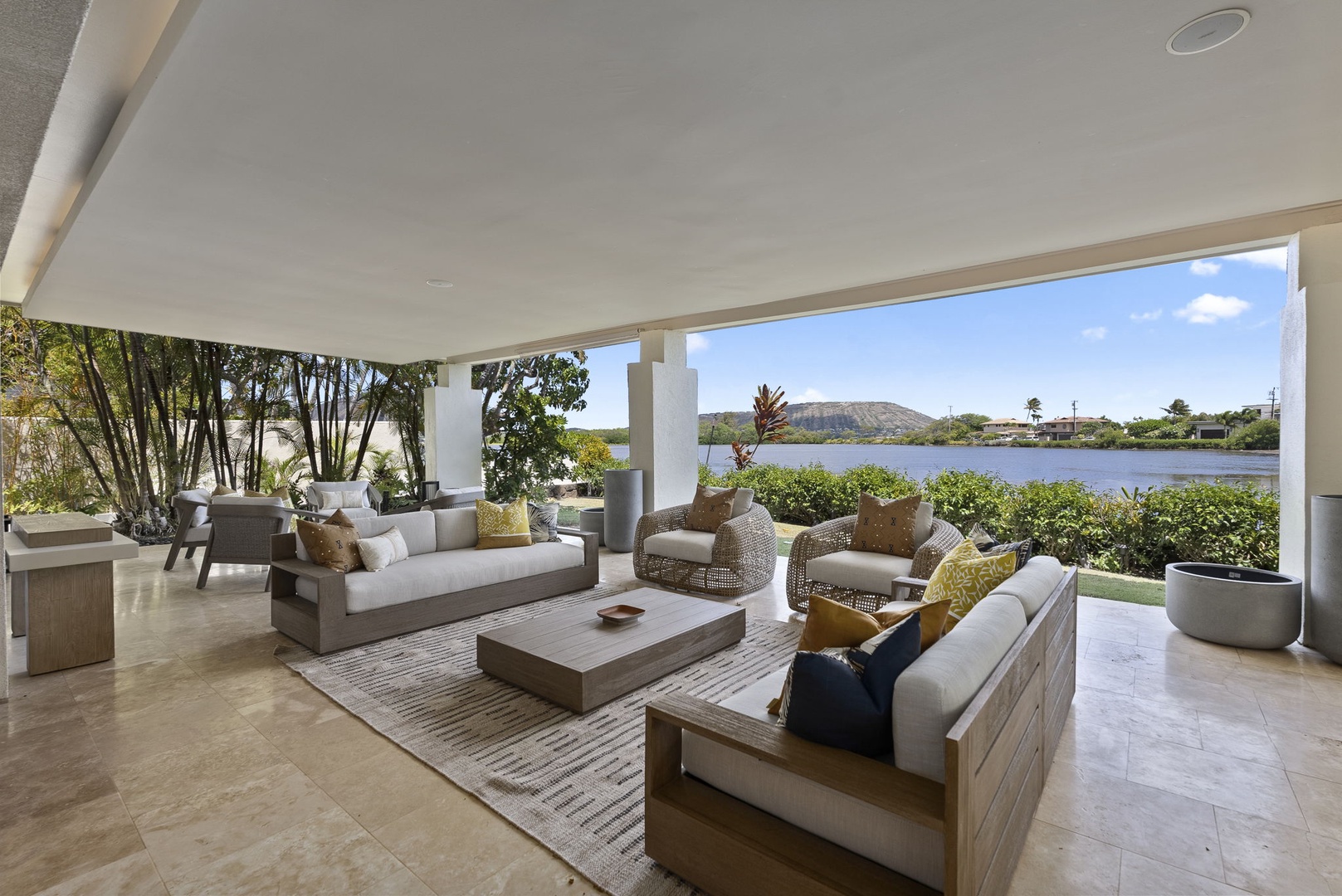 Honolulu Vacation Rentals, The Lagoon House 3BR - Quiet moments and endless laughter in the comfort of the covered lanai overlooking the water.