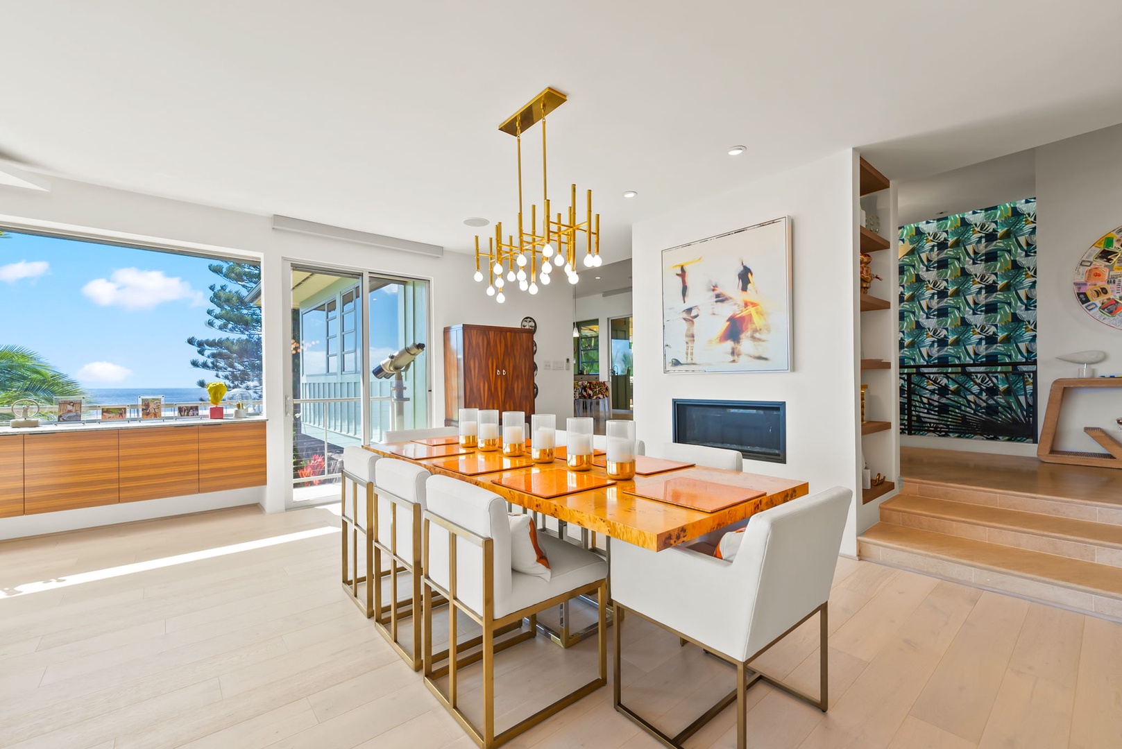 Honolulu Vacation Rentals, Kahala Hills Estate - Elegant dining room with statement chandelier and contemporary island décor.