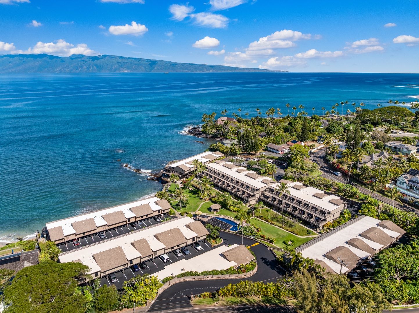 Lahaina Vacation Rentals, Kahana Sunset B4B - Aerial view of Kahana Sunset Resort, showcasing stunning ocean vistas.