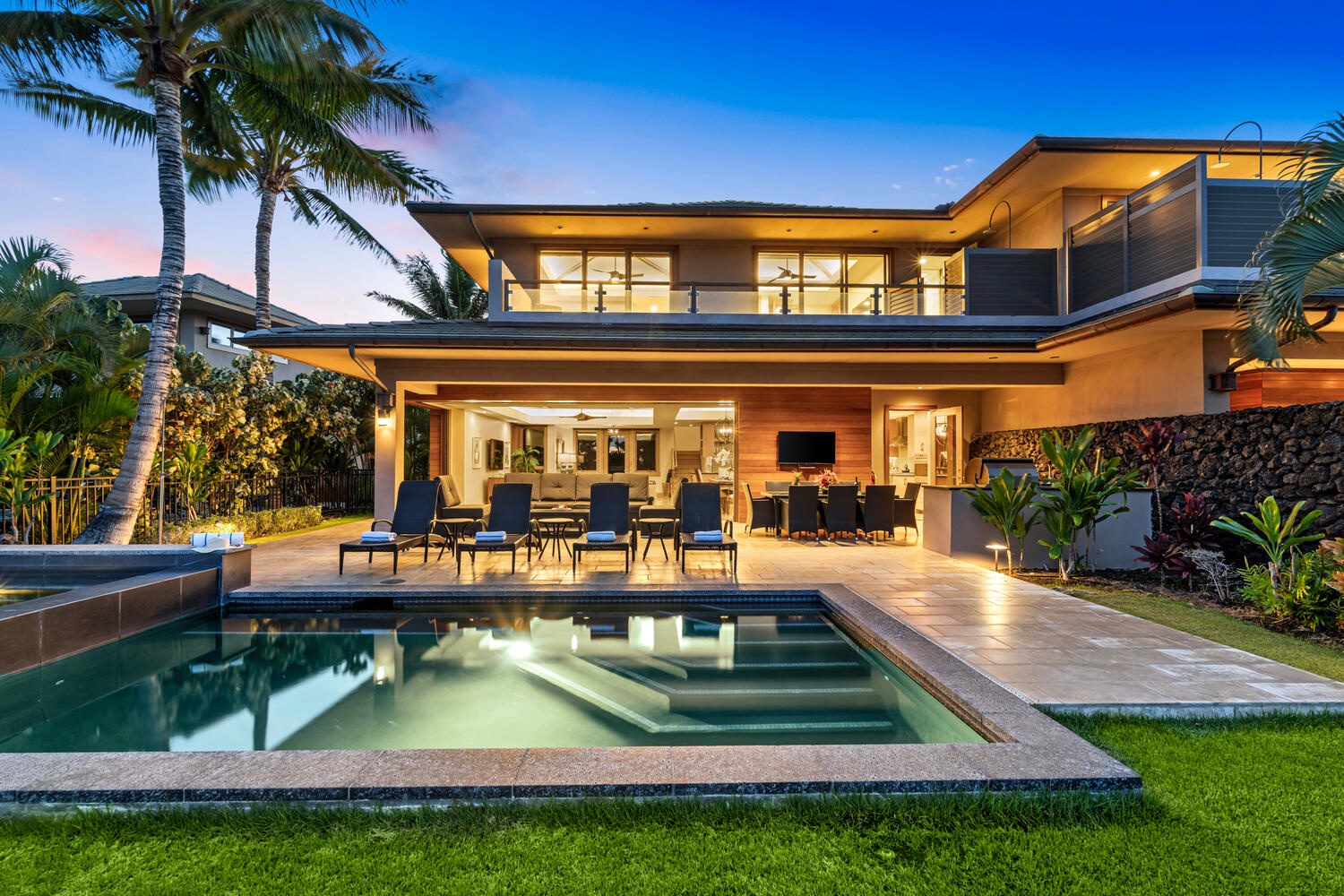 Kamuela Vacation Rentals, Laule'a Ohana Retreat - Evenings glow at this resort-style villa with a poolside lanai for entertaining at Laule'a #14.