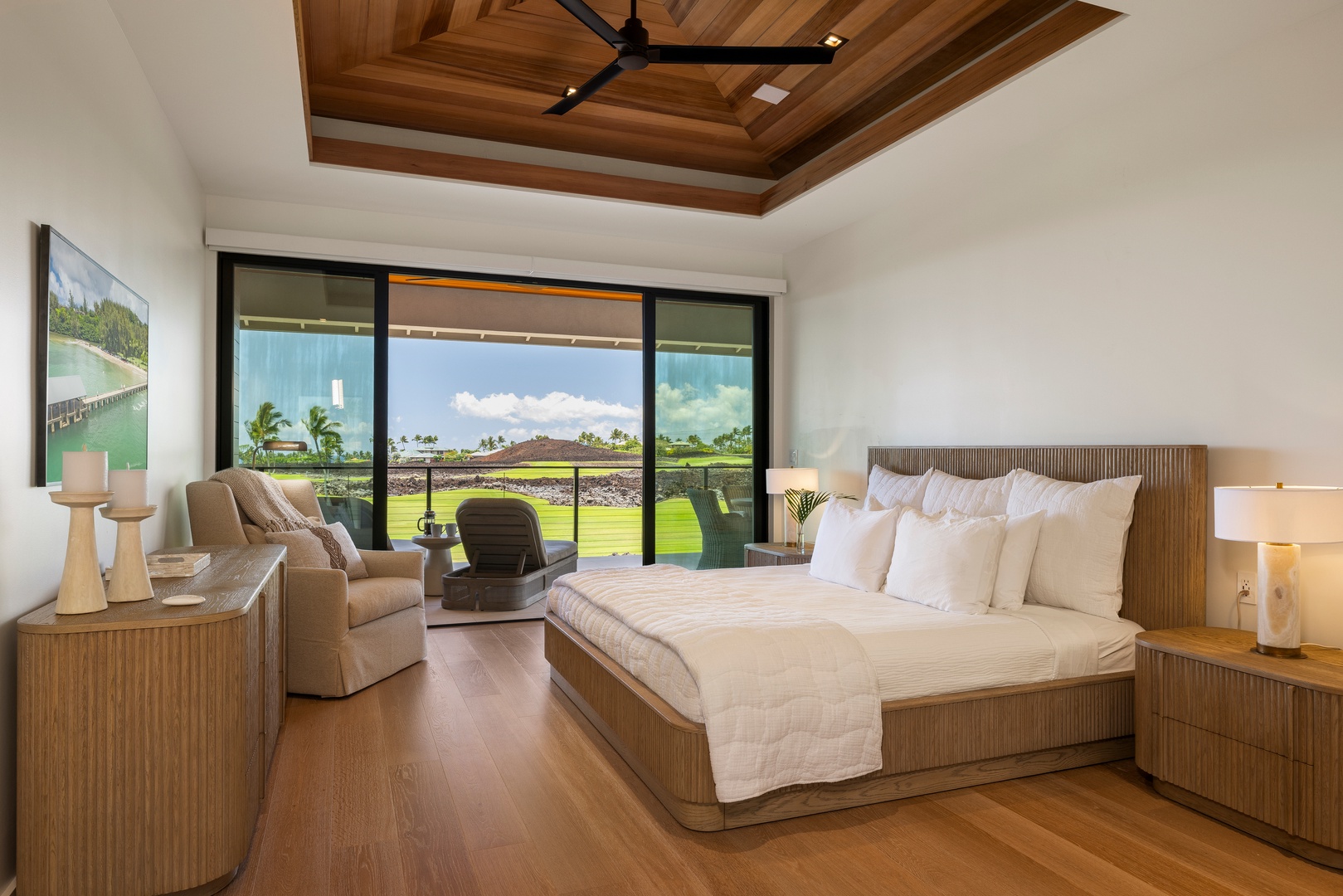 Kamuela Vacation Rentals, 6BD Mauna Lani Lux Golf Estate (5) at One Ocean - The tranquil Upstairs Primary Suite (Bedroom #1) creates the perfect setting for restful nights and leisurely mornings.