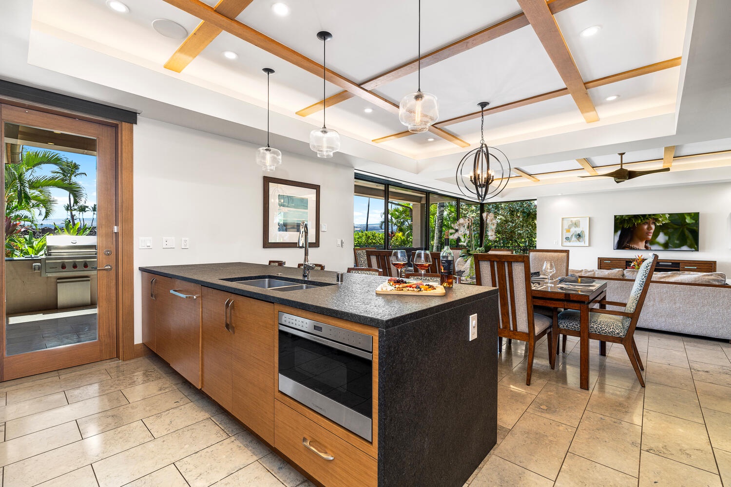 Kamuela Vacation Rentals, Laule'a at the Mauna Lani Resort #14 - The open kitchen island offers plenty of prep space and views into the great room.