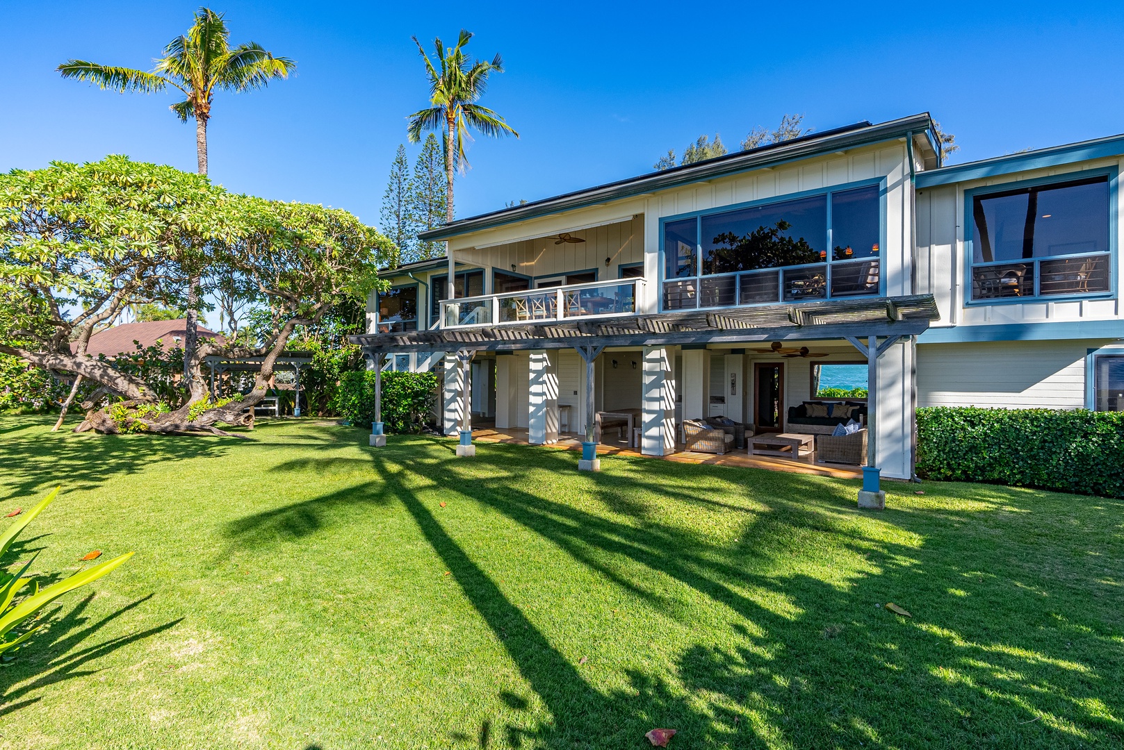 Haleiwa Vacation Rentals, Maluhia Beach House - A stunning view of the home’s beachfront location, offering direct access to the sand.