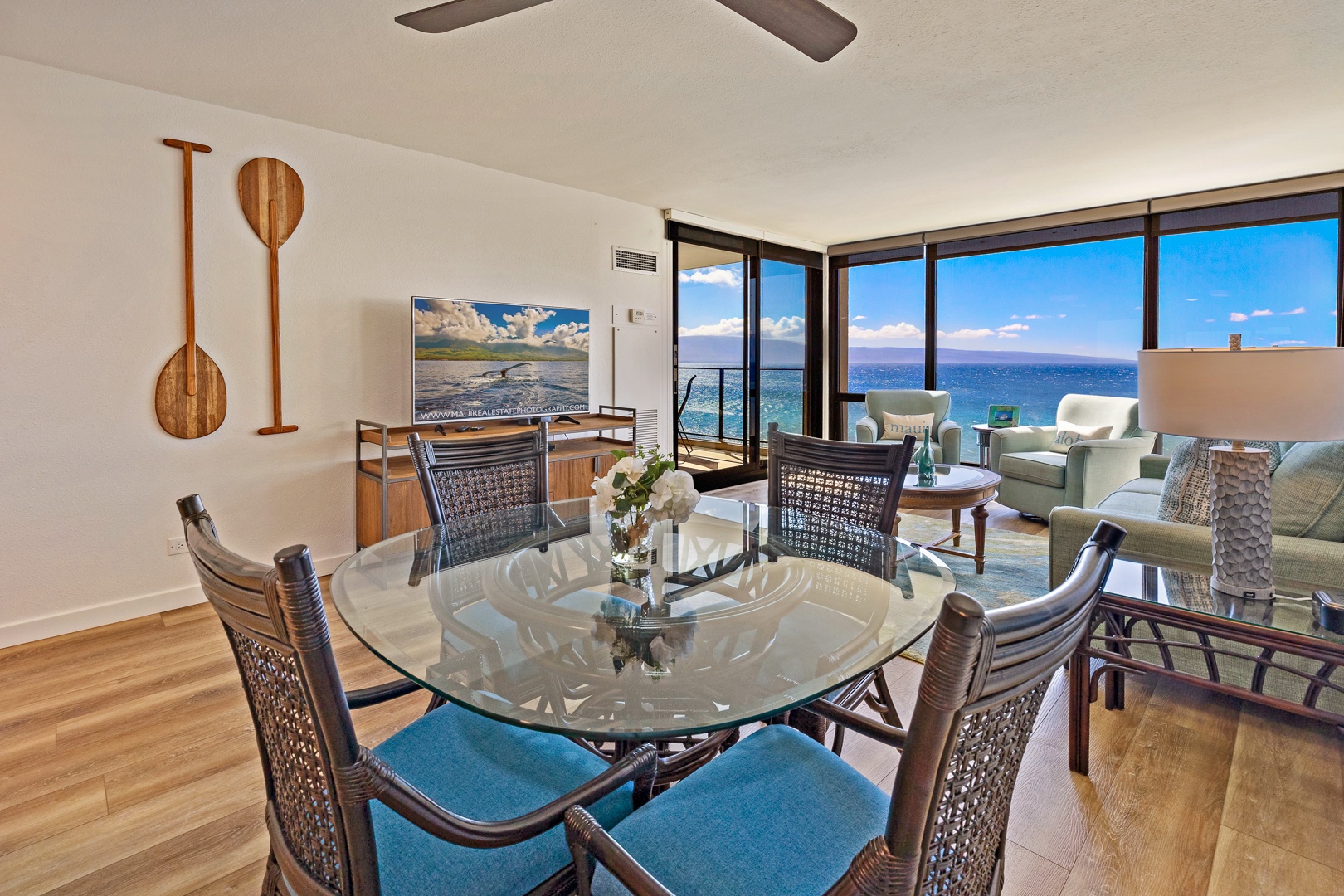 Lahaina Vacation Rentals, Mahana 718 - Enjoy oceanfront dining with stunning views in every direction.