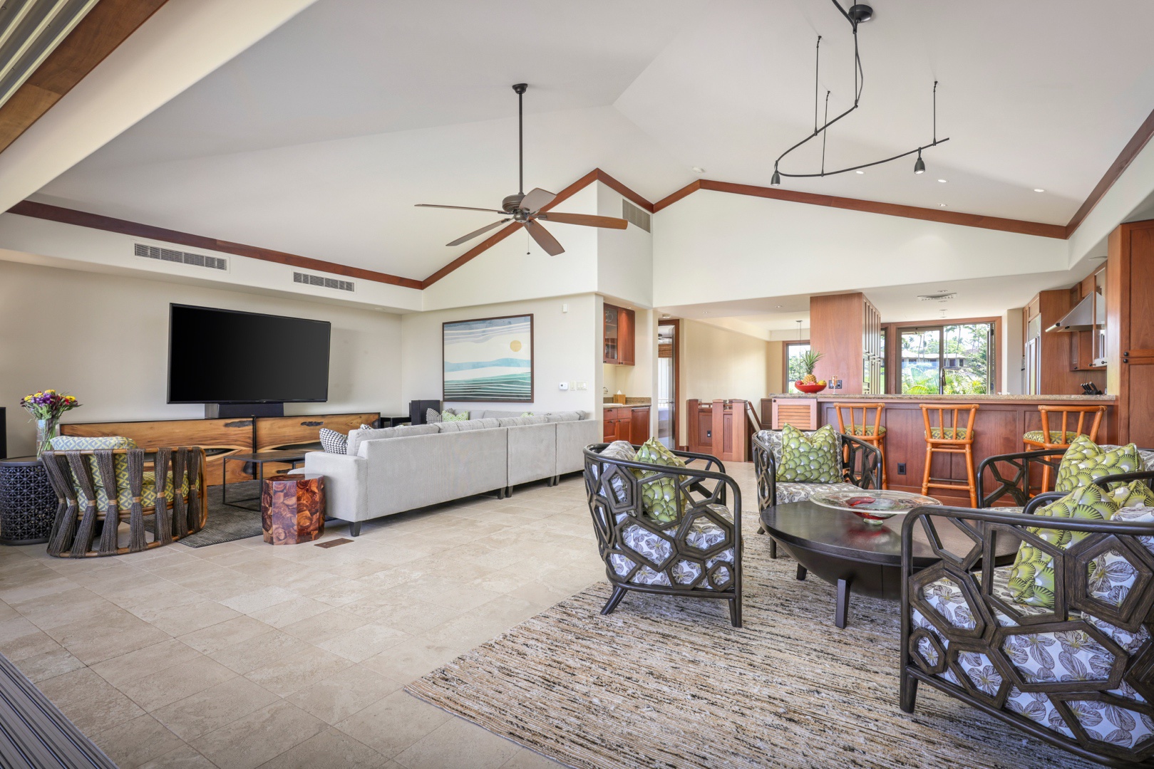 Kailua Kona Vacation Rentals, 3BD Ke Alaula Villa (210B) at Four Seasons Resort at Hualalai - View into the interior toward the kitchen.