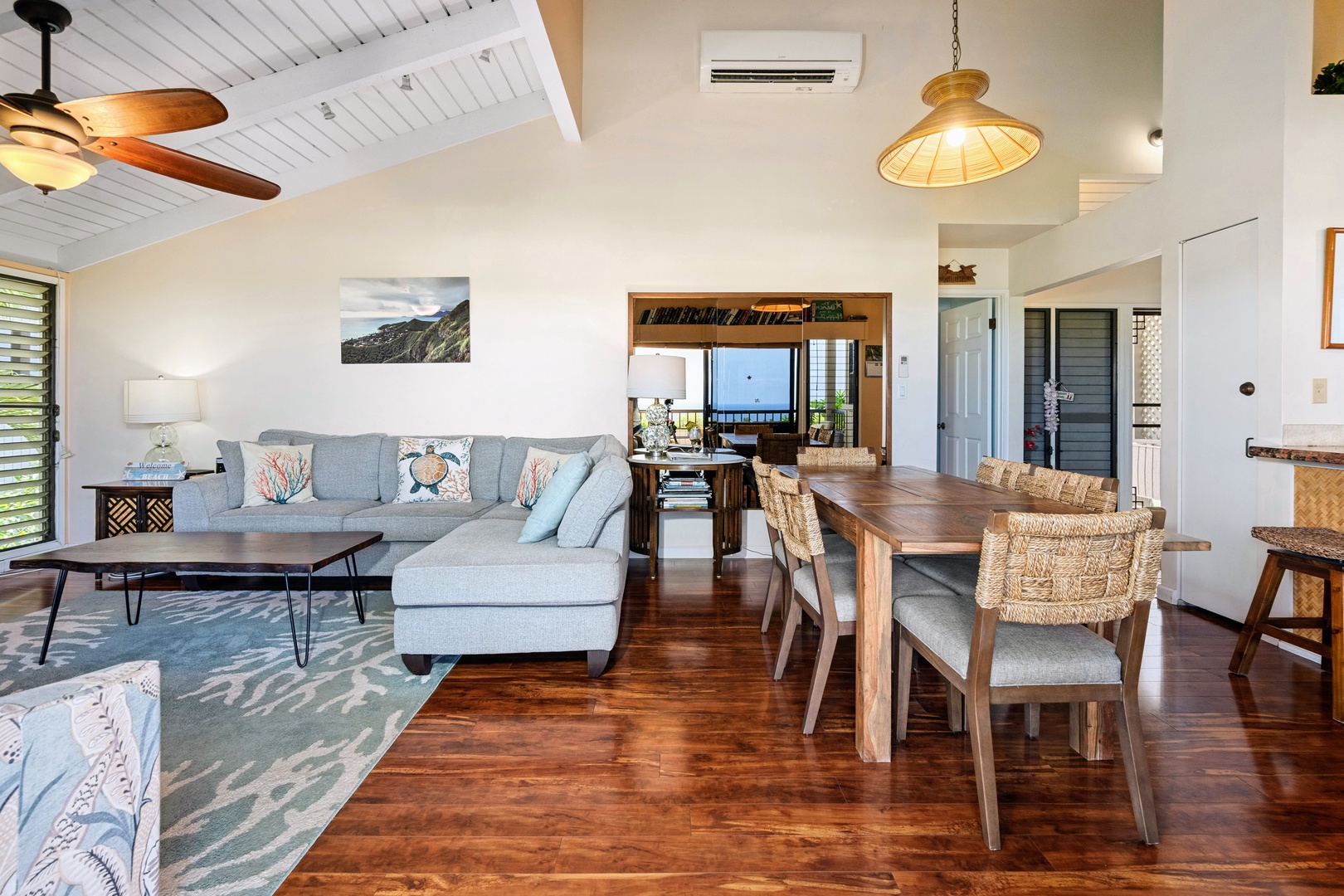 Kihei Vacation Rentals, Wailea Ekolu 204 - Look up in the living room and the ceiling opens into whitewashed beams running clear to the kitchen.
