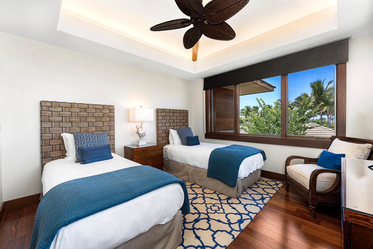 Kamuela Vacation Rentals, Laule'a Ohana Retreat - Twin guest suite with custom decor and mountain views from every bed at Laule'a #13.