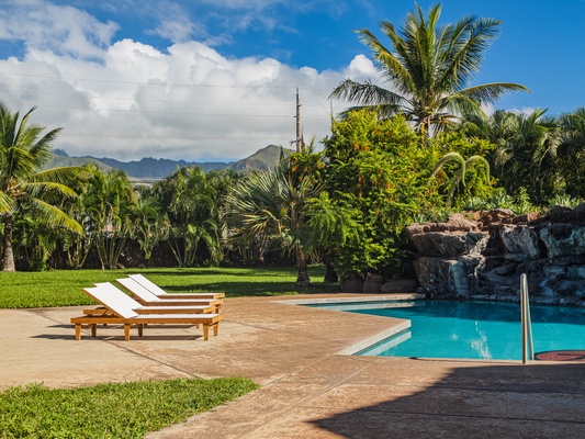 Waianae Vacation Rentals, Konishiki Beachhouse - 4BD - Poolside loungers for sunbathing.  