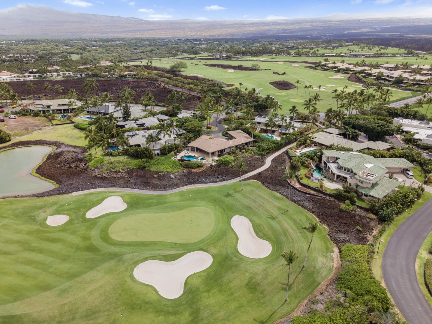 Kamuela Vacation Rentals, Hale Konane - Gorgeous aerial perspective showcasing the estate’s rare location between golf and ocean views.