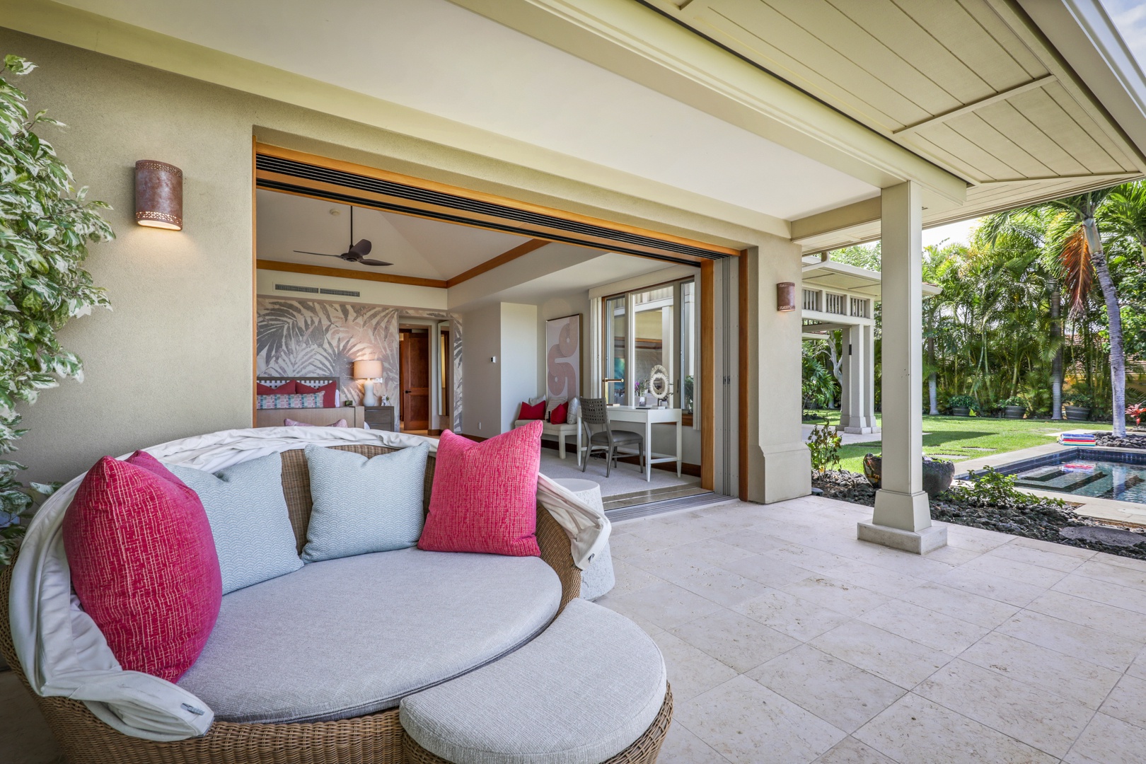 Kailua Kona Vacation Rentals, 4BD Hainoa Estate (122) at Four Seasons Resort at Hualalai - Primary suite lanai with daybed for those luxurious lazy afternoons.