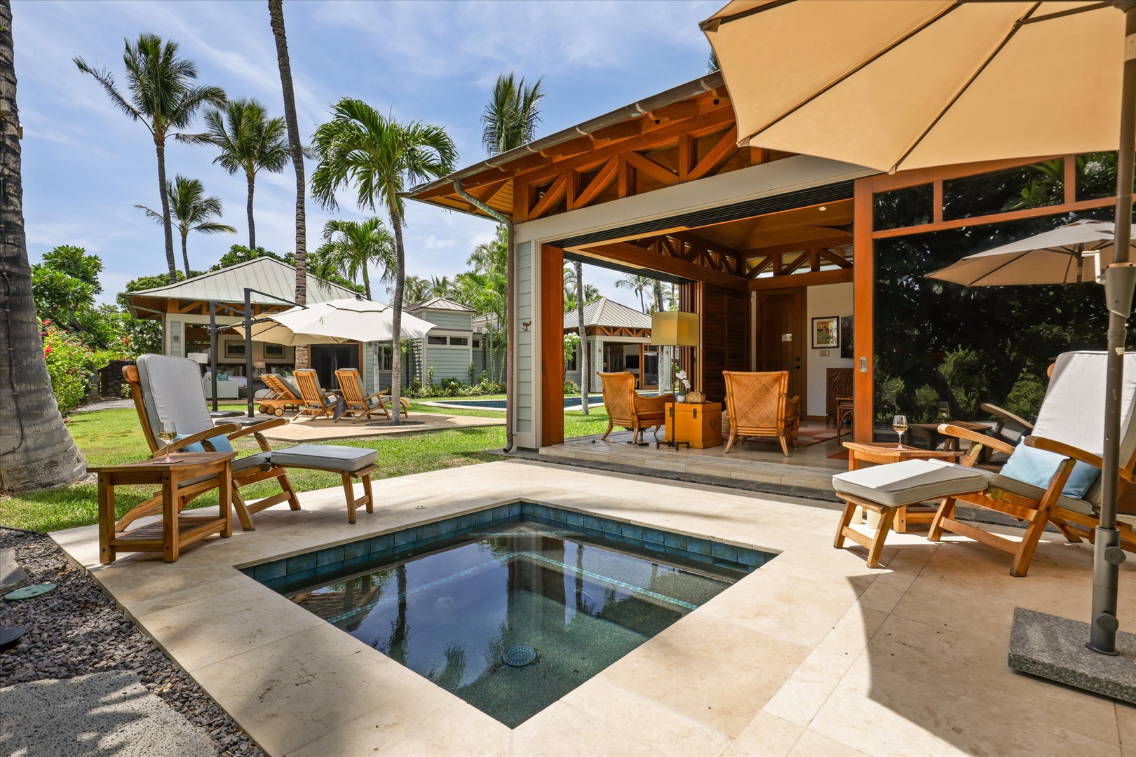 Kamuela Vacation Rentals, 3BD Na Hale 3 at Pauoa Beach Club at Mauna Lani Resort - Warm up in the hot tub, then unwind in the chairs beside it.