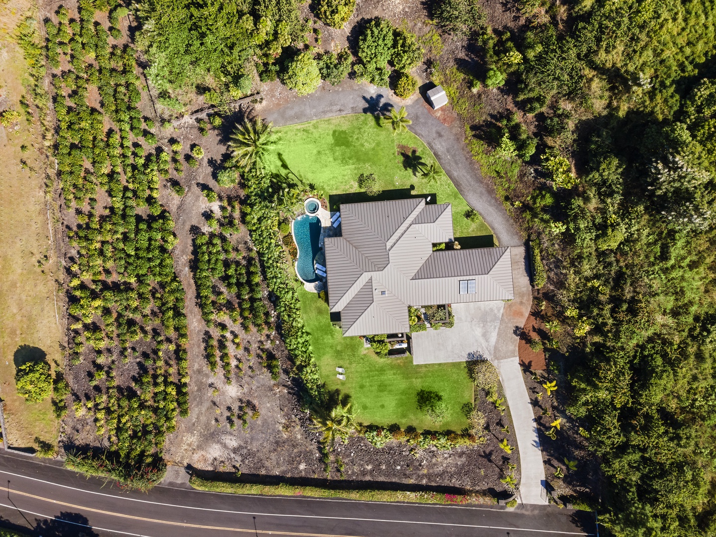 Kailua Kona Vacation Rentals, Piko Nani - Aerial view showcasing the 3 acres and coffee