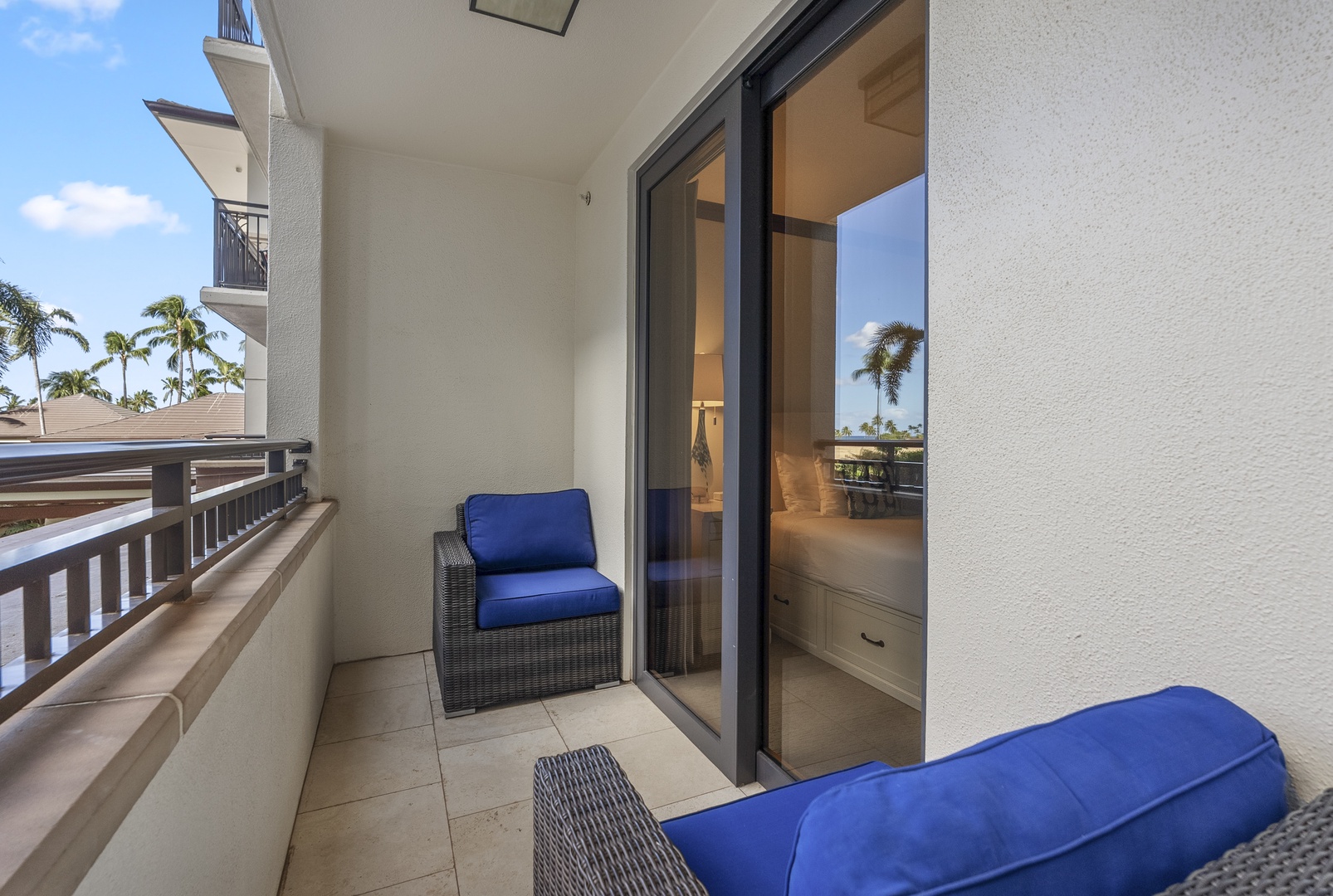 Kapolei Vacation Rentals, Ko Olina Beach Villas O211 - Carry your book to the balcony chair, pool and palms filling the view.