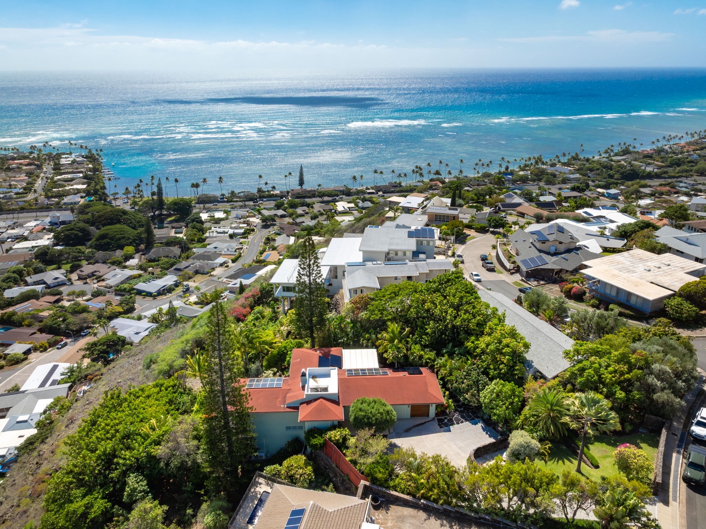 Honolulu Vacation Rentals, Kahala Hills Estate - Ocean-facing aerial perspective shows the estate’s prime ridge-top location.
