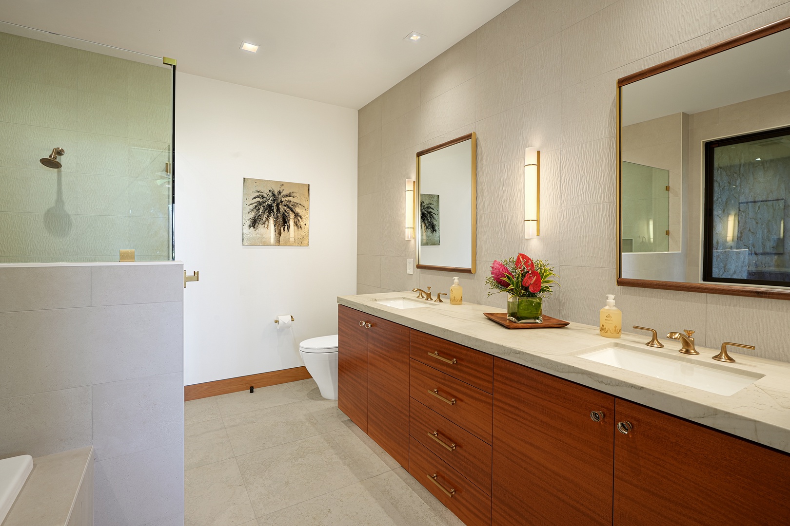 Koloa Vacation Rentals, Hale Kai'Opua - Luxurious bathroom with a double vanity and modern fixtures.