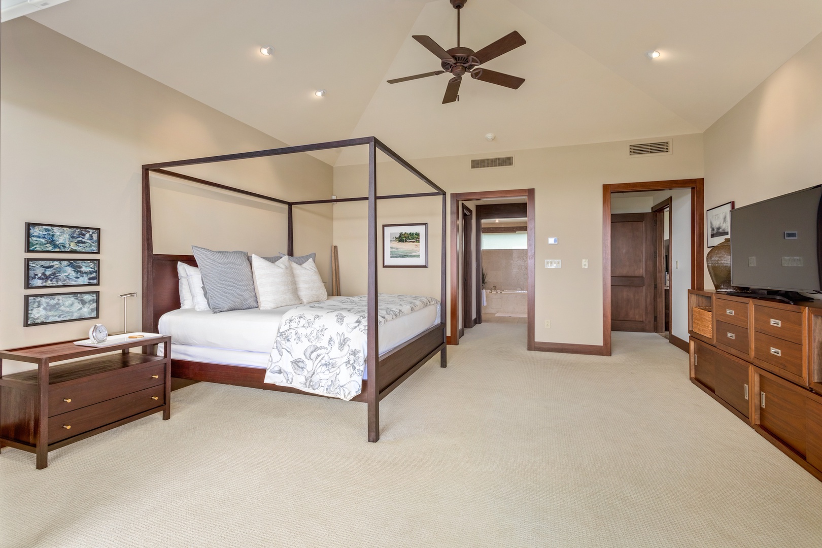 Kailua Kona Vacation Rentals, 3BD Hainoa Villa (2901D) at Four Seasons Resort at Hualalai - View from the private primary lanai toward the walk-in closet and en-suite primary bath.