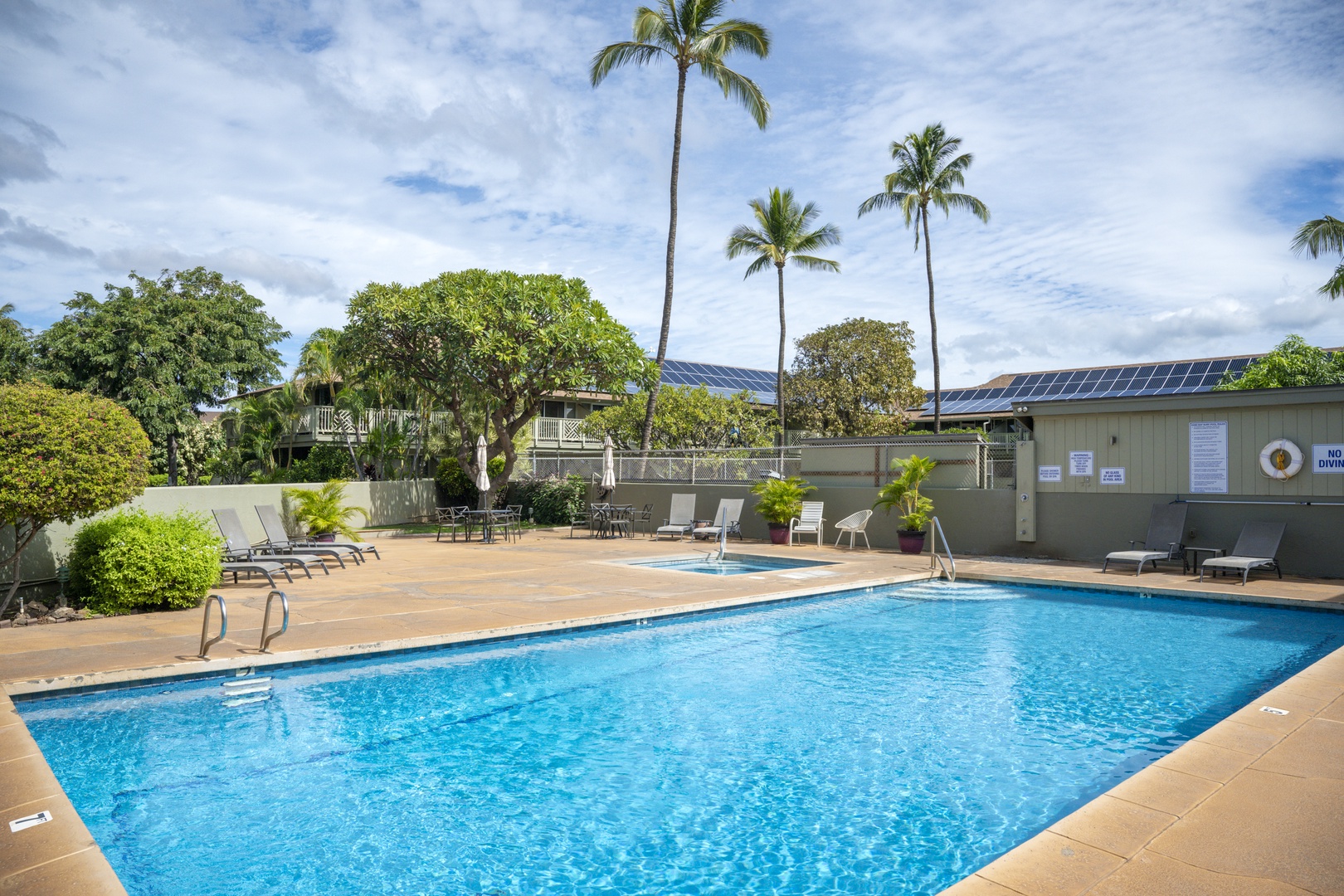 Kihei Vacation Rentals, Kihei Bay Surf B212 - Tropical pool paradise with swaying palms and lounge chairs where you can soak up the Hawaiian sunshine.